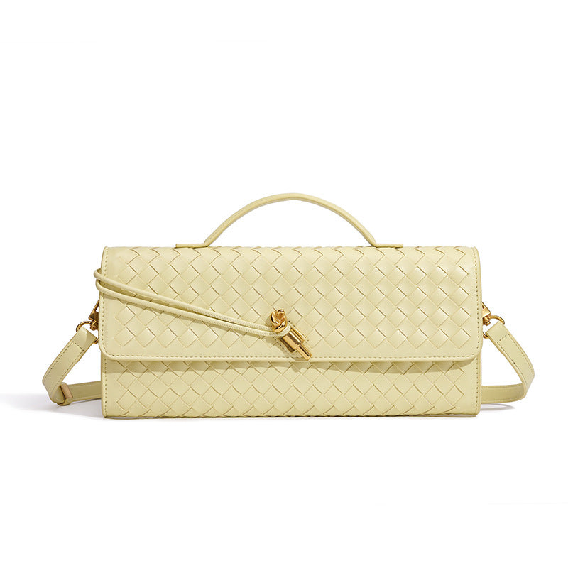 Women's Celestial Baguette Clutch - Kiss-Lock Woven Minaudière with Chain Strap
