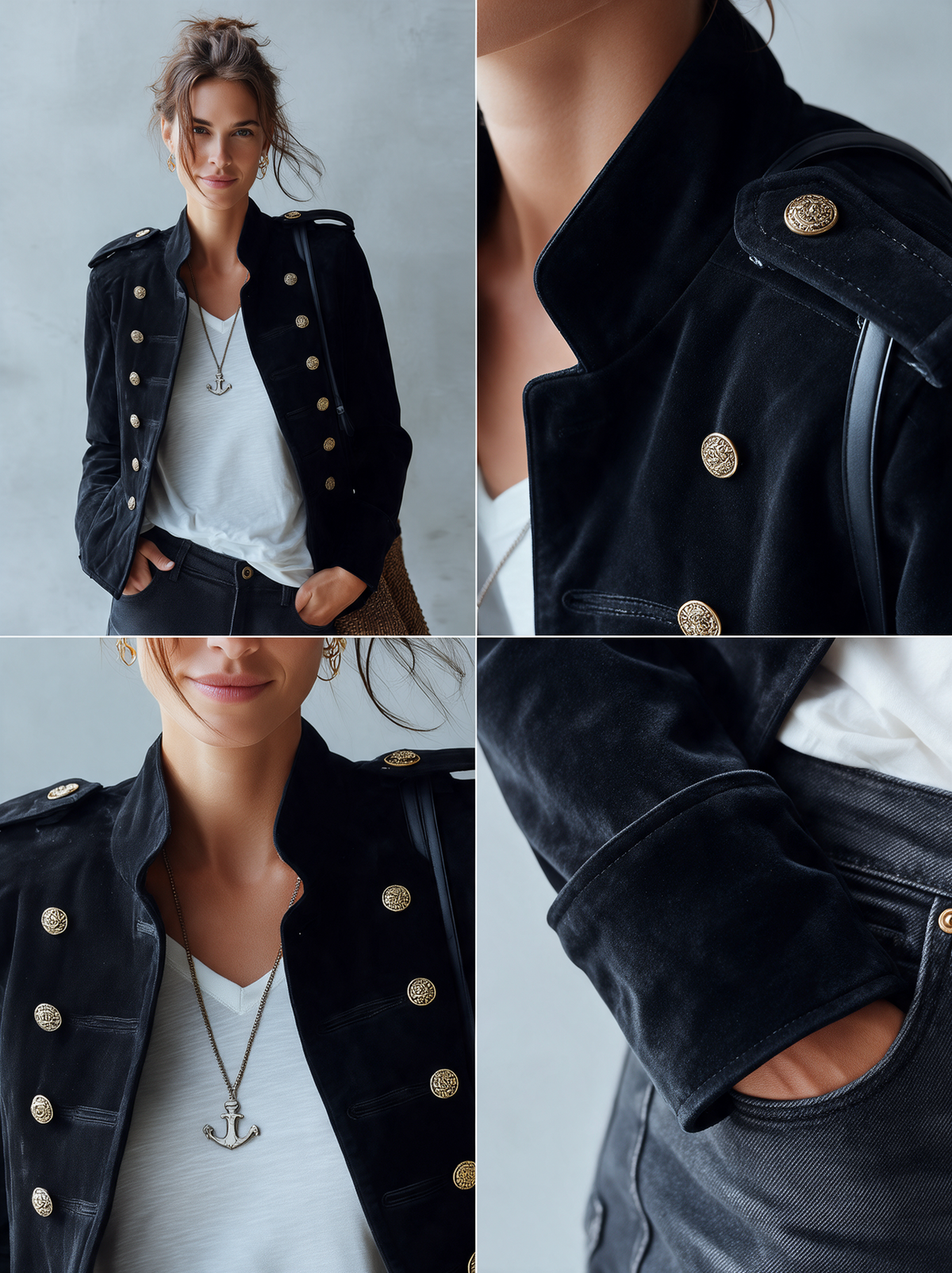 Women's Vintage-Style Cropped Suede Napoleon Jacket