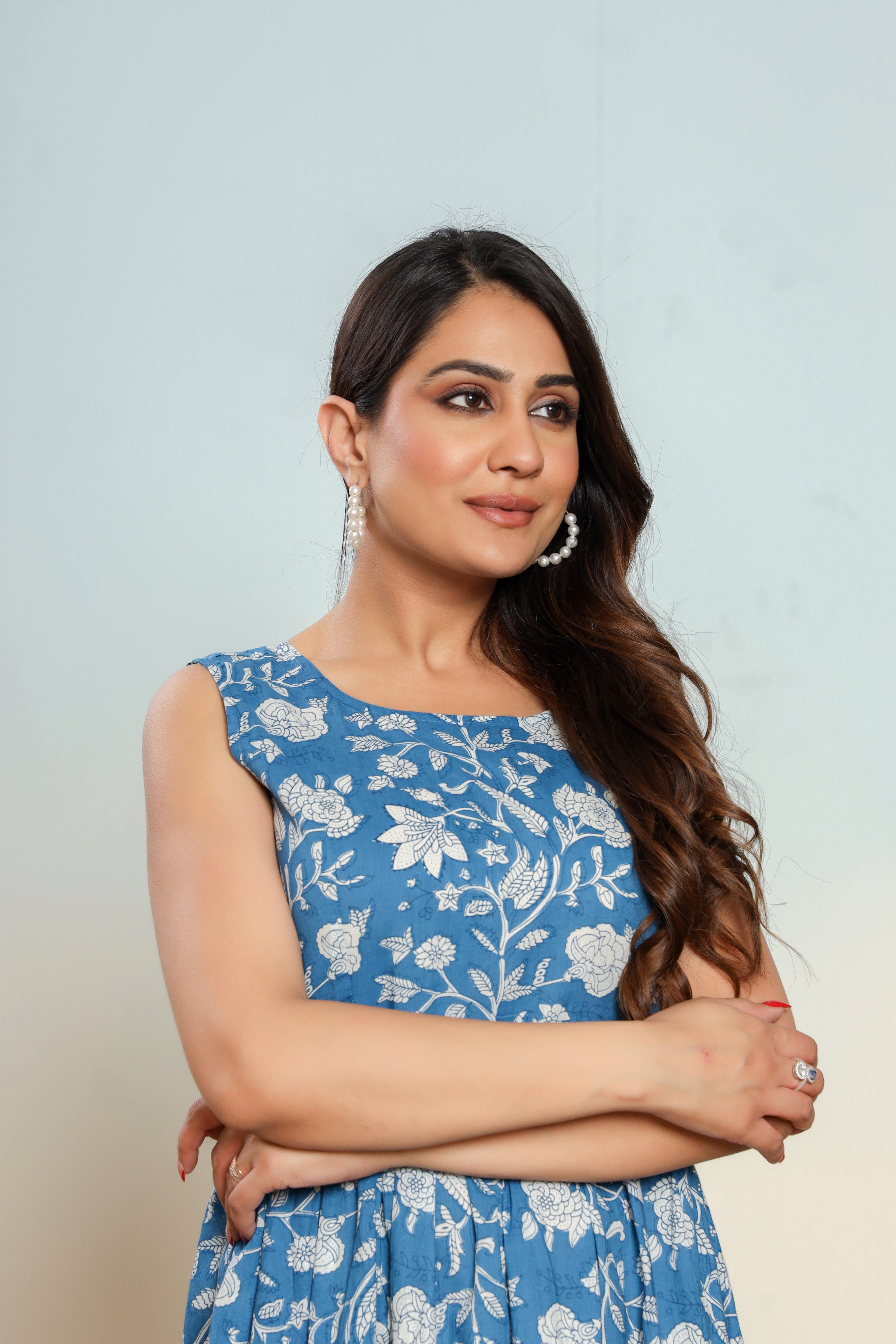 Indigo Blue Cotton Hand Block Printed Maxi Dress - By Ragavi - qivii