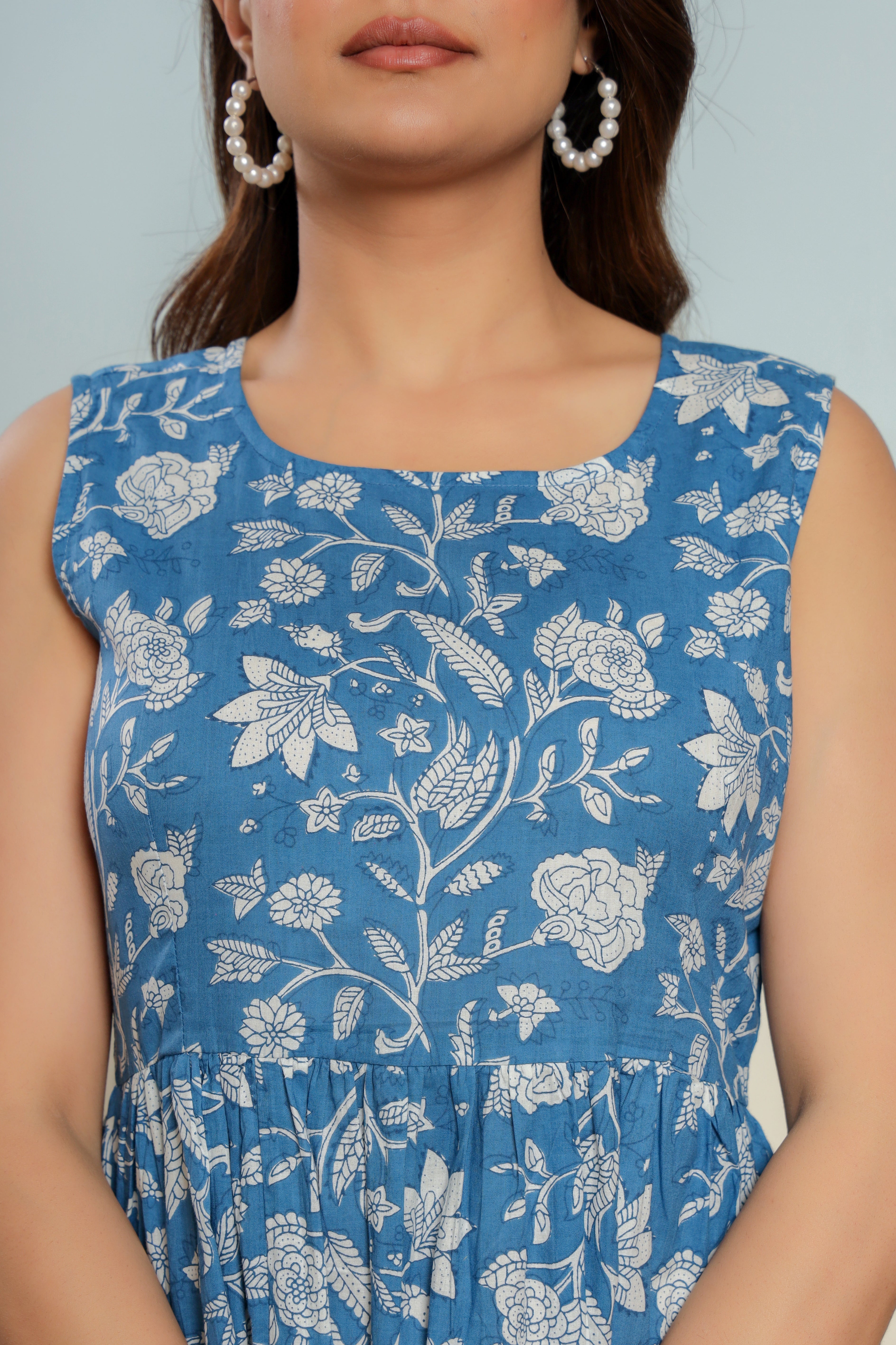 Indigo Blue Cotton Hand Block Printed Maxi Dress - By Ragavi - qivii