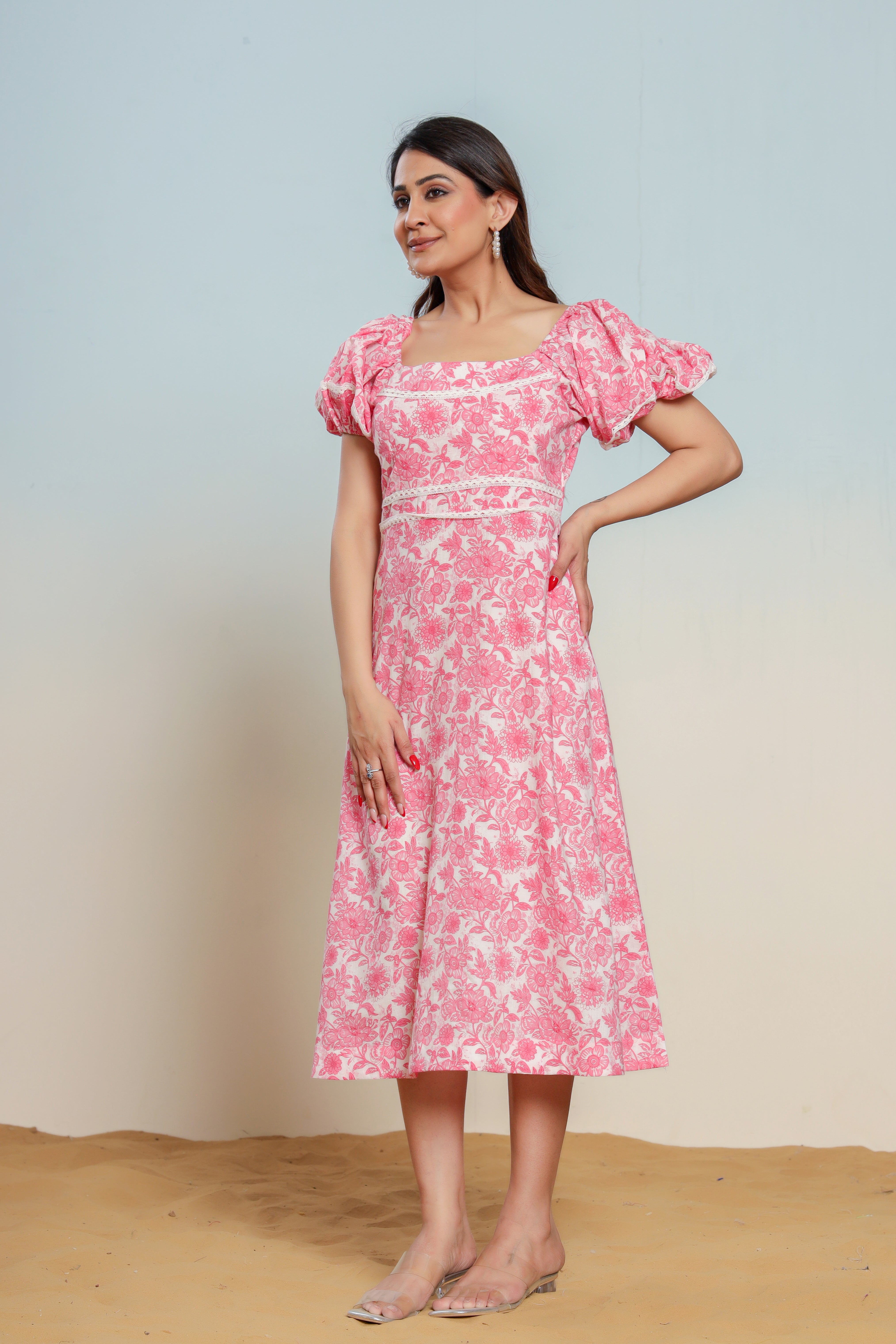 Prism Pink Cotton Hand Block Printed Midi Dress - By Ragavi - qivii