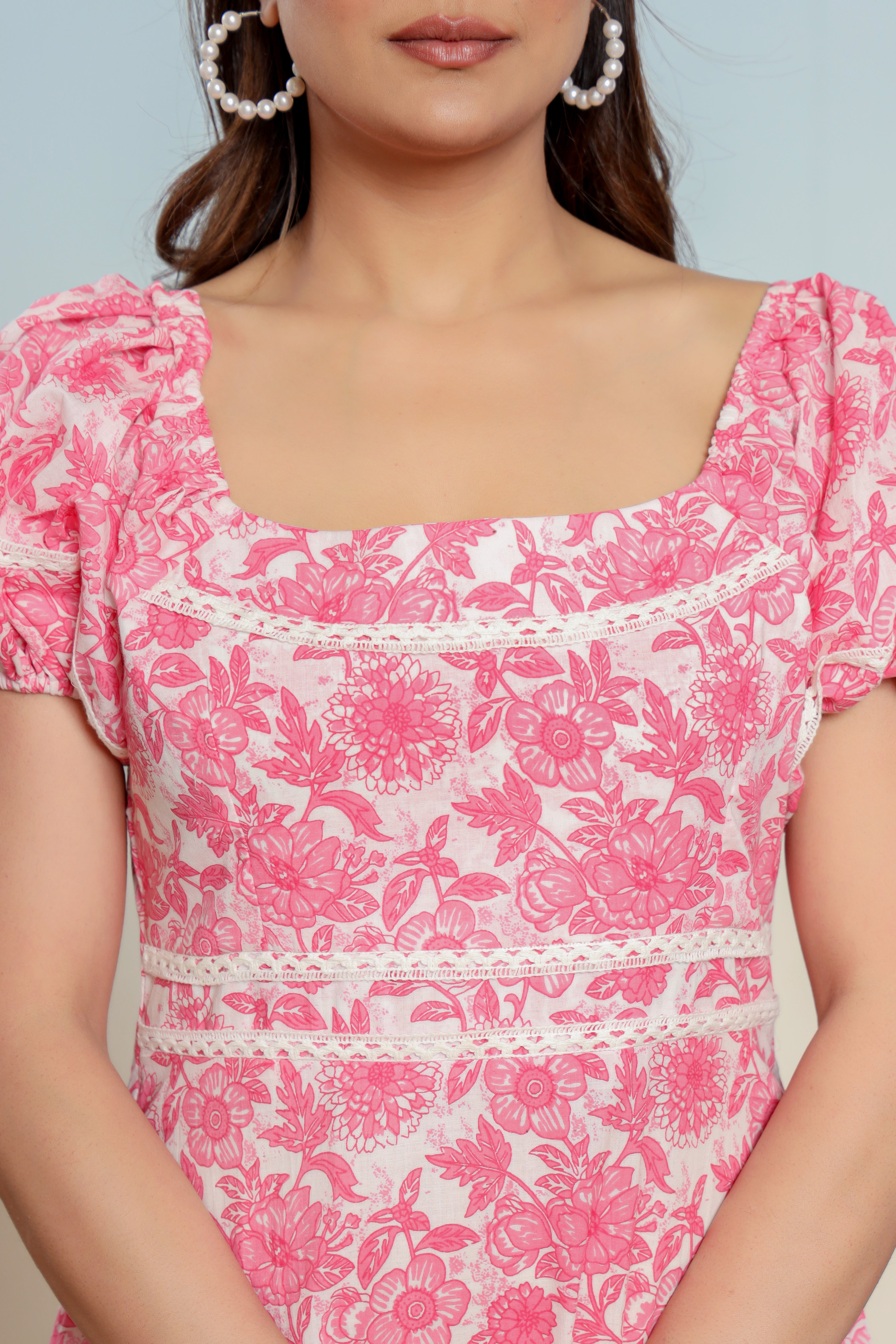 Prism Pink Cotton Hand Block Printed Midi Dress - By Ragavi - qivii