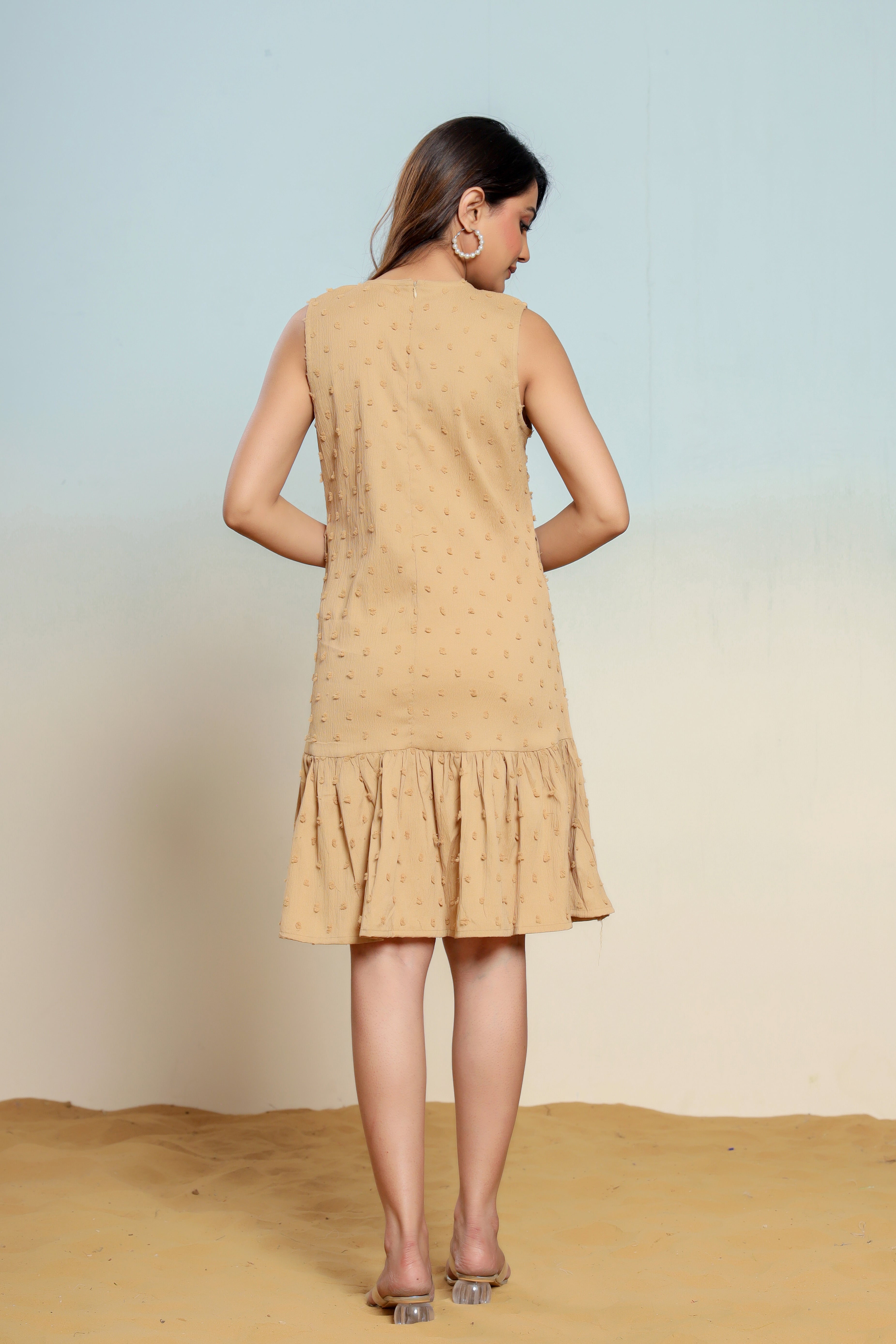 Pale Khakhi Bauble Dress - qivii