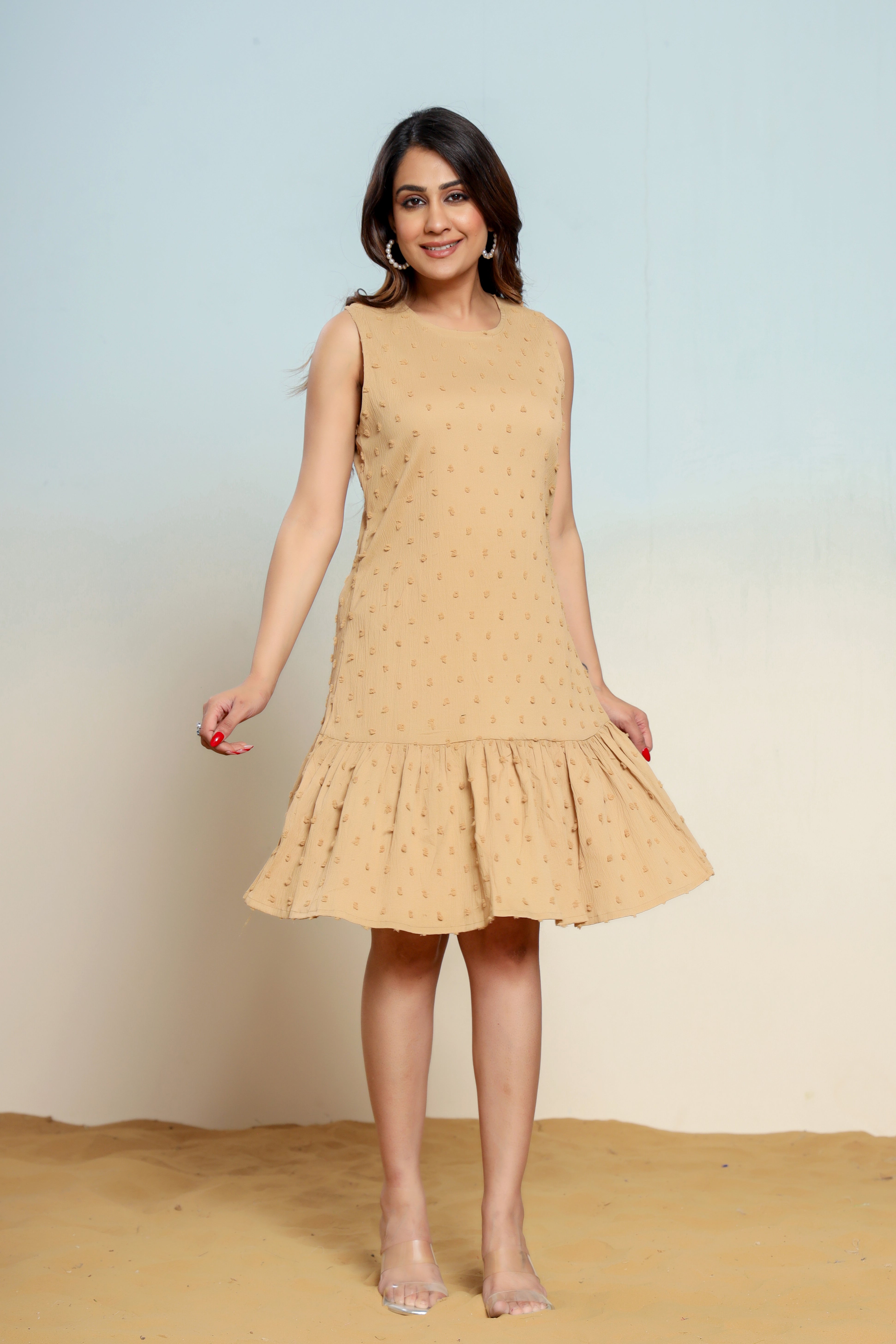 Pale Khakhi Bauble Dress - qivii