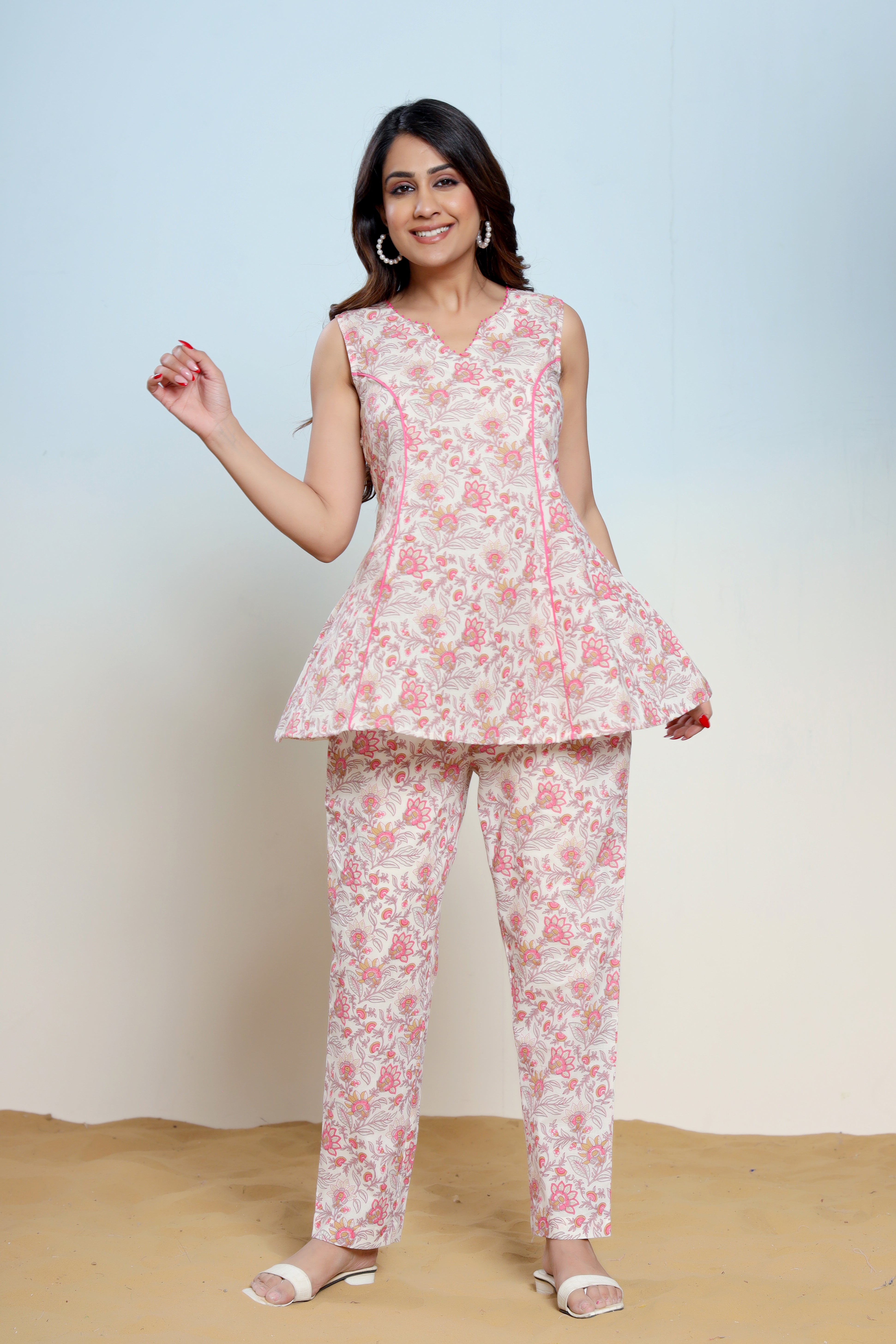 Mary Pink Cotton Hand Block Printed Co- Ord Set - By Ragavi - qivii