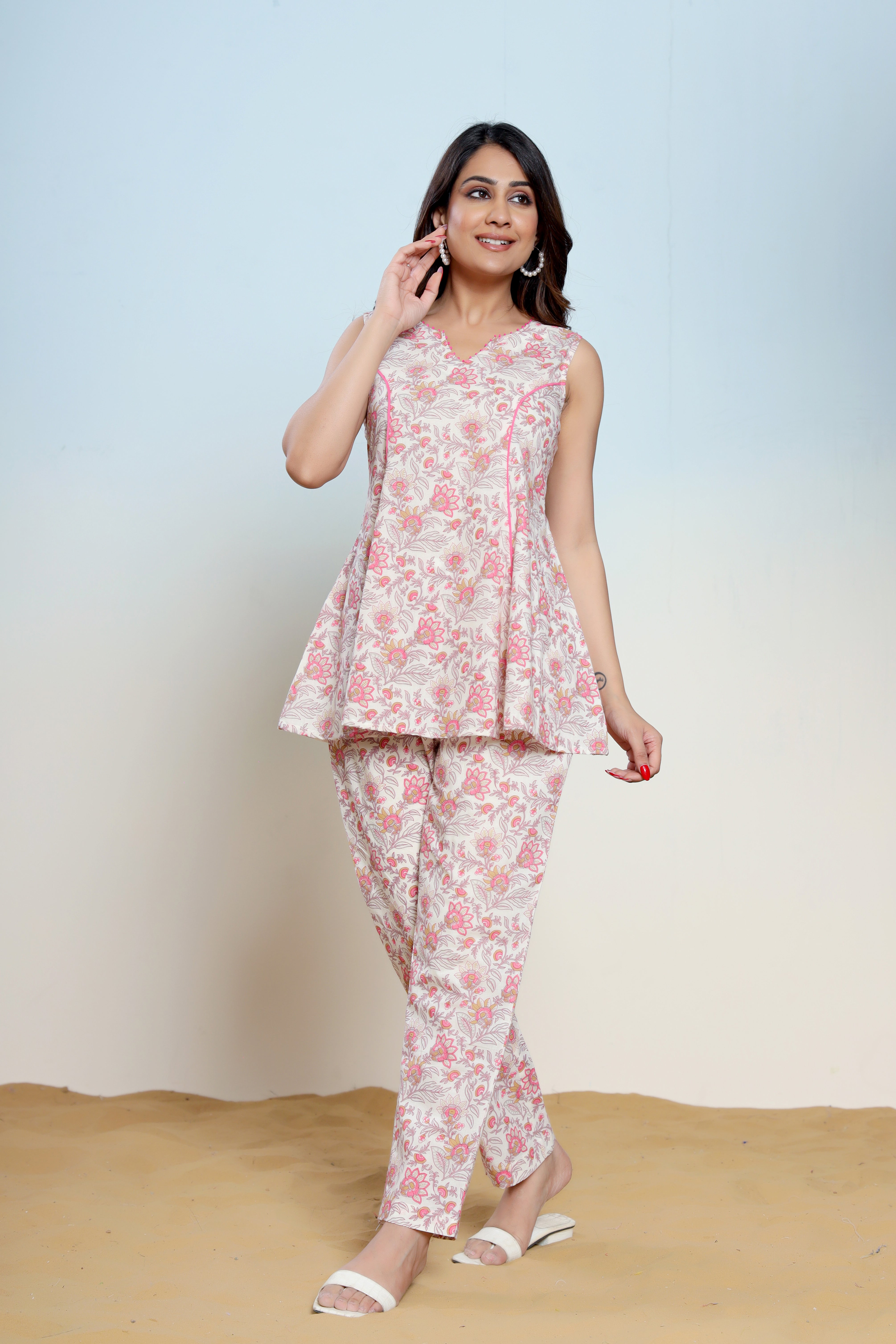 Mary Pink Cotton Hand Block Printed Co- Ord Set - By Ragavi - qivii