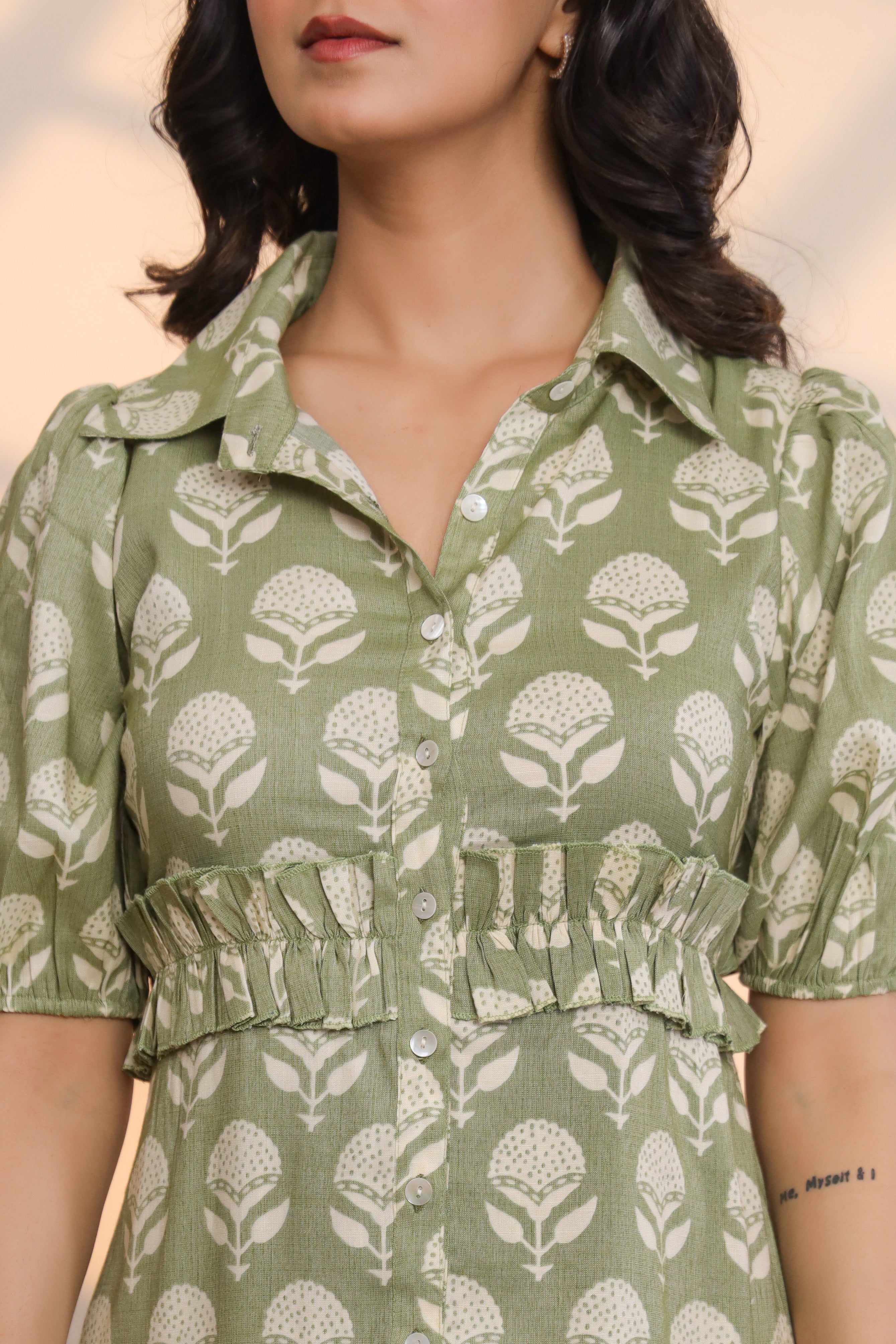 Epsom Green Cotton Slub Mini Dress - By Ragavi - qivii