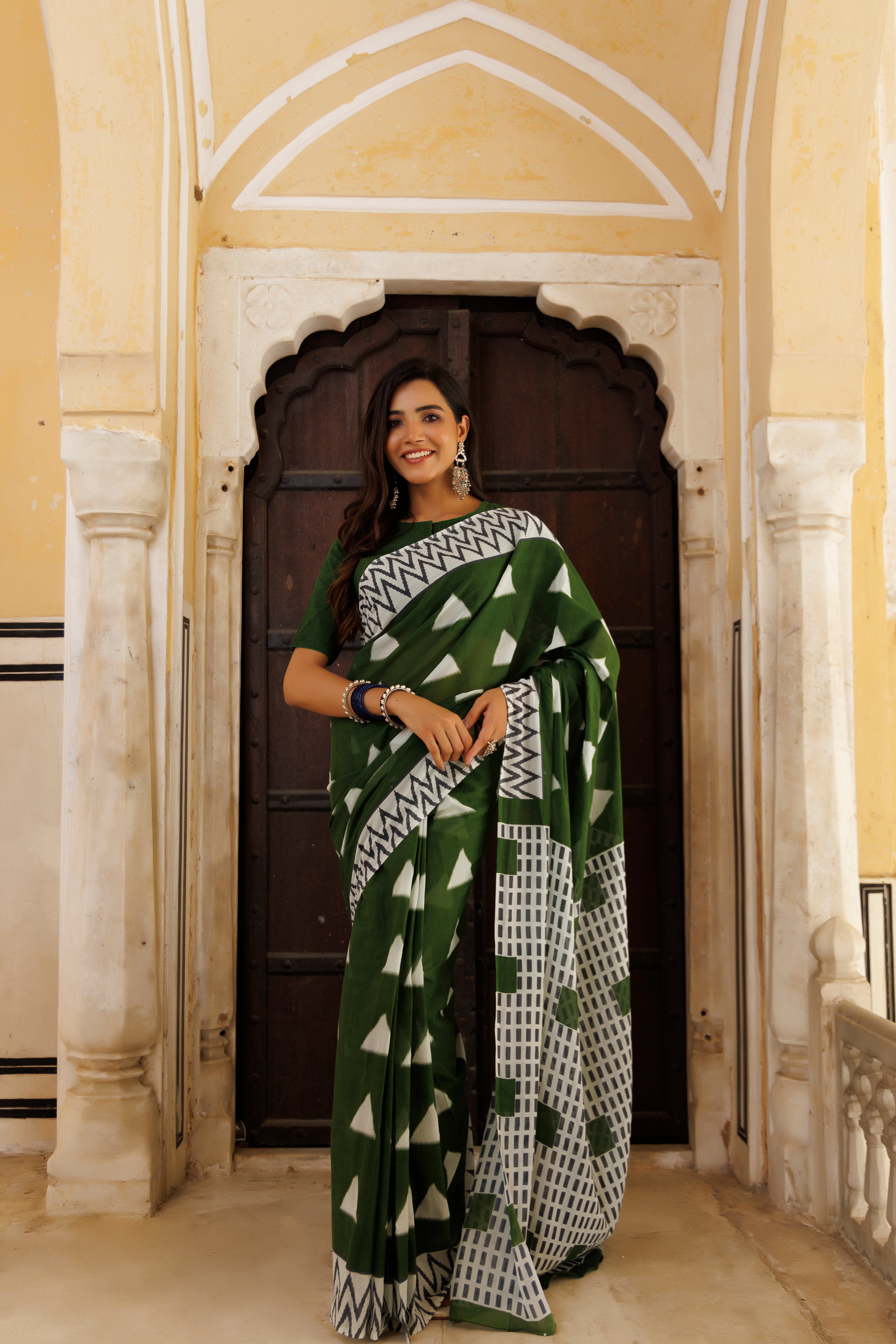 Savvy Green Traditional Jaipuri Printed Saree - By Ragavi - qivii