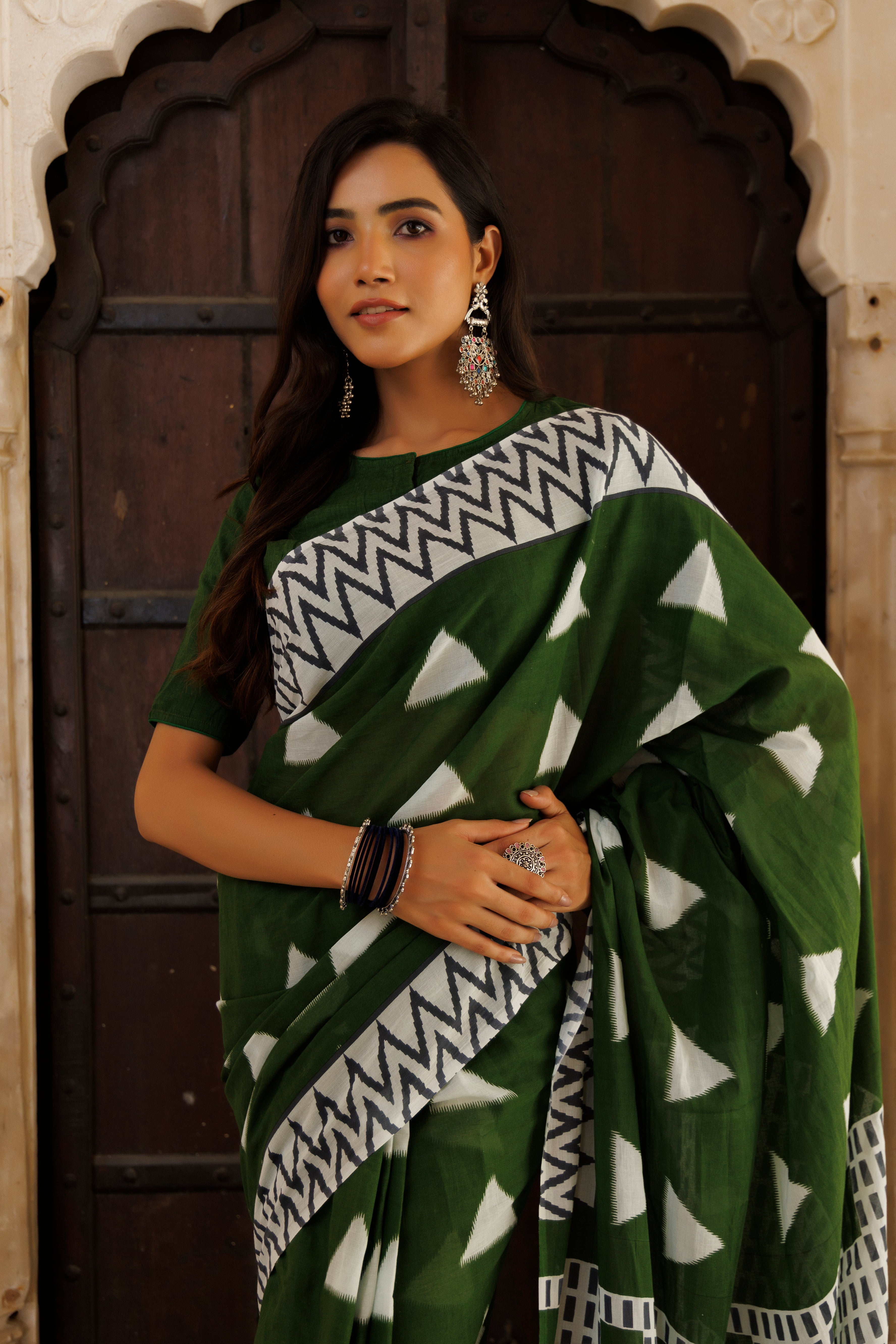 Savvy Green Traditional Jaipuri Printed Saree - By Ragavi - qivii