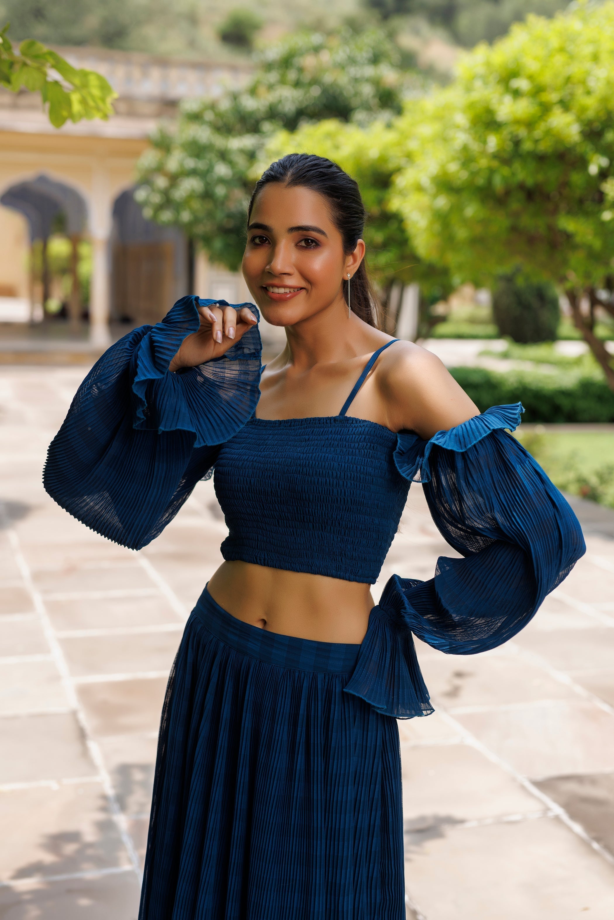 Galaxy Blue Pleated Co-ord Set - By Ragavi - qivii