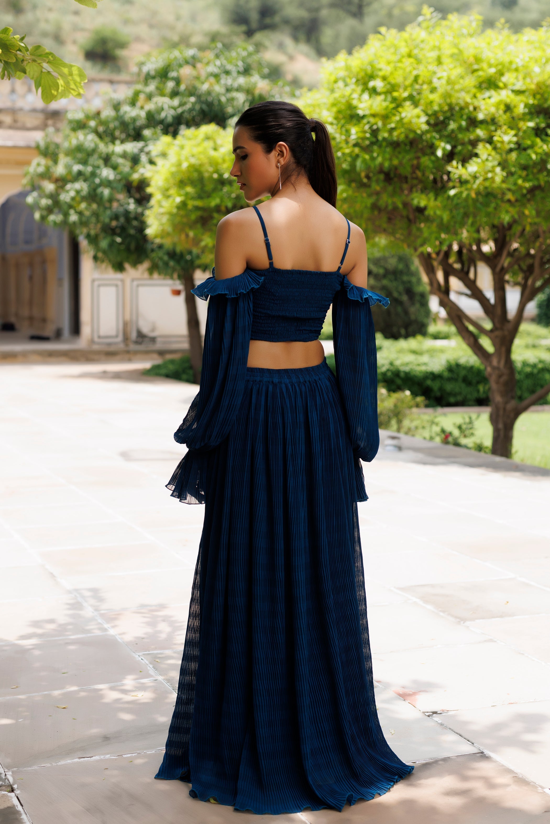 Galaxy Blue Pleated Co-ord Set - By Ragavi - qivii
