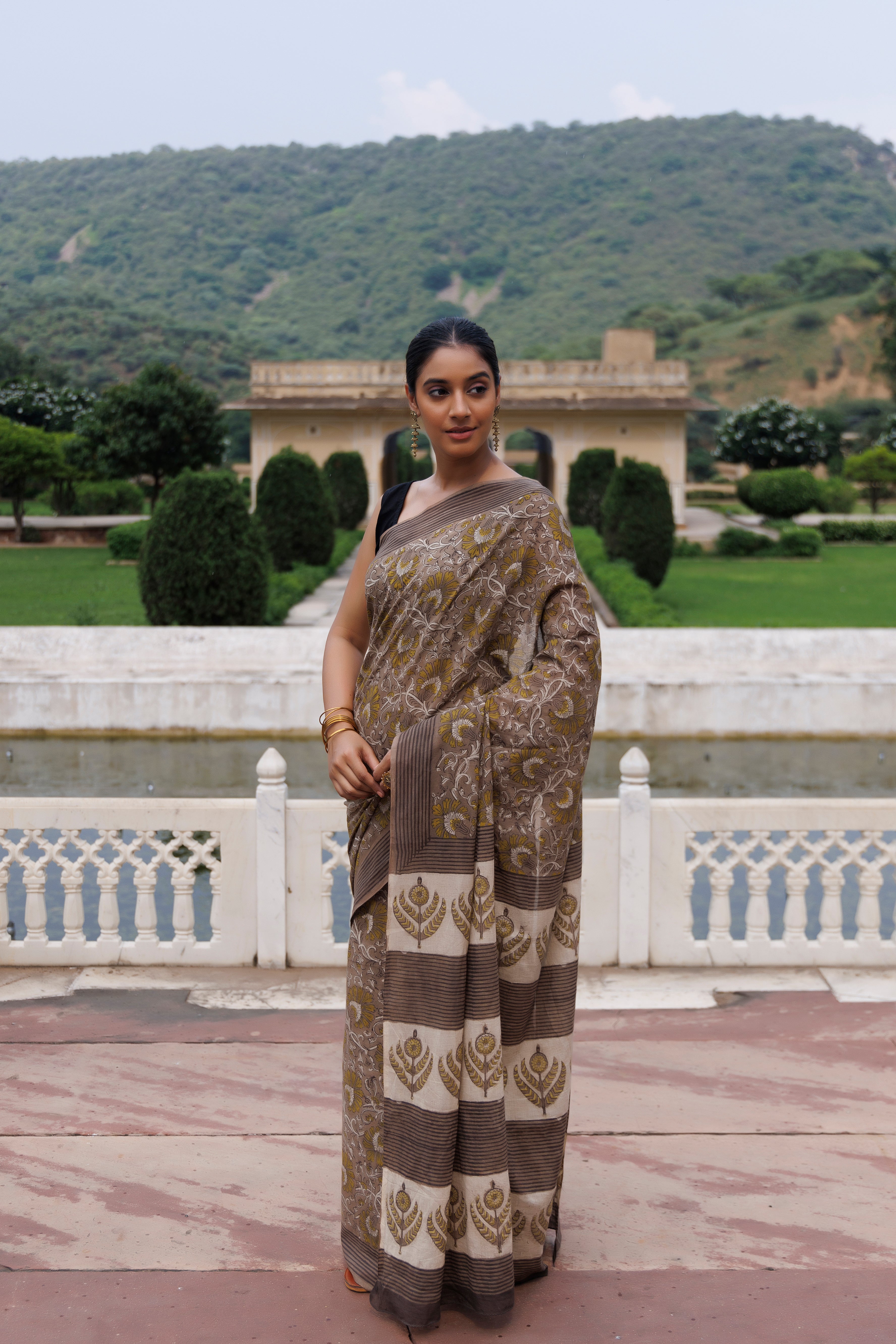 Sunflower Kashish Traditional Jaipuri Printed Chaderi Saree - By Ragavi - qivii
