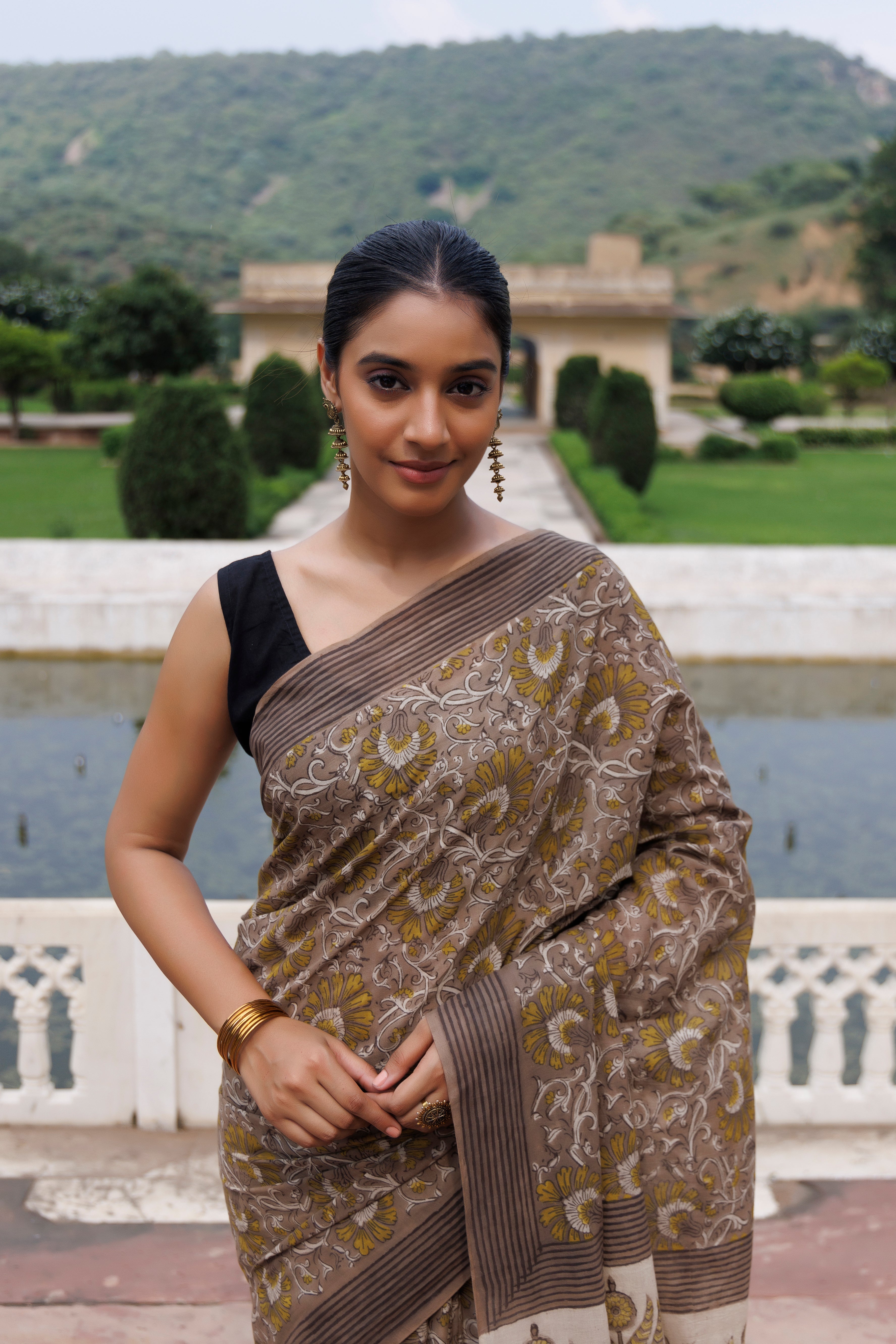 Sunflower Kashish Traditional Jaipuri Printed Chaderi Saree - By Ragavi - qivii