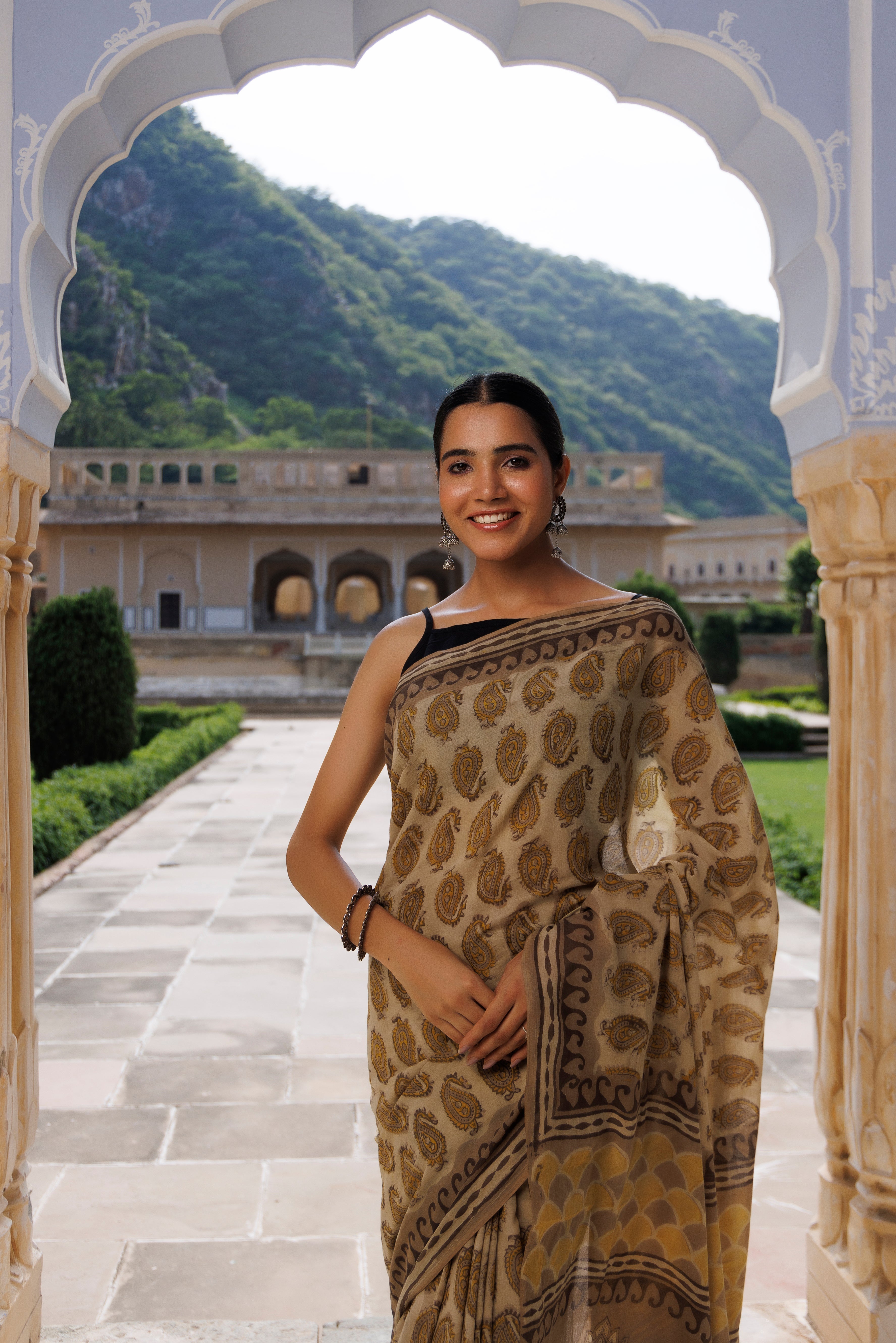 Paisley Kashish Traditional Jaipuri Printed Chanderi Saree - By Ragavi - qivii