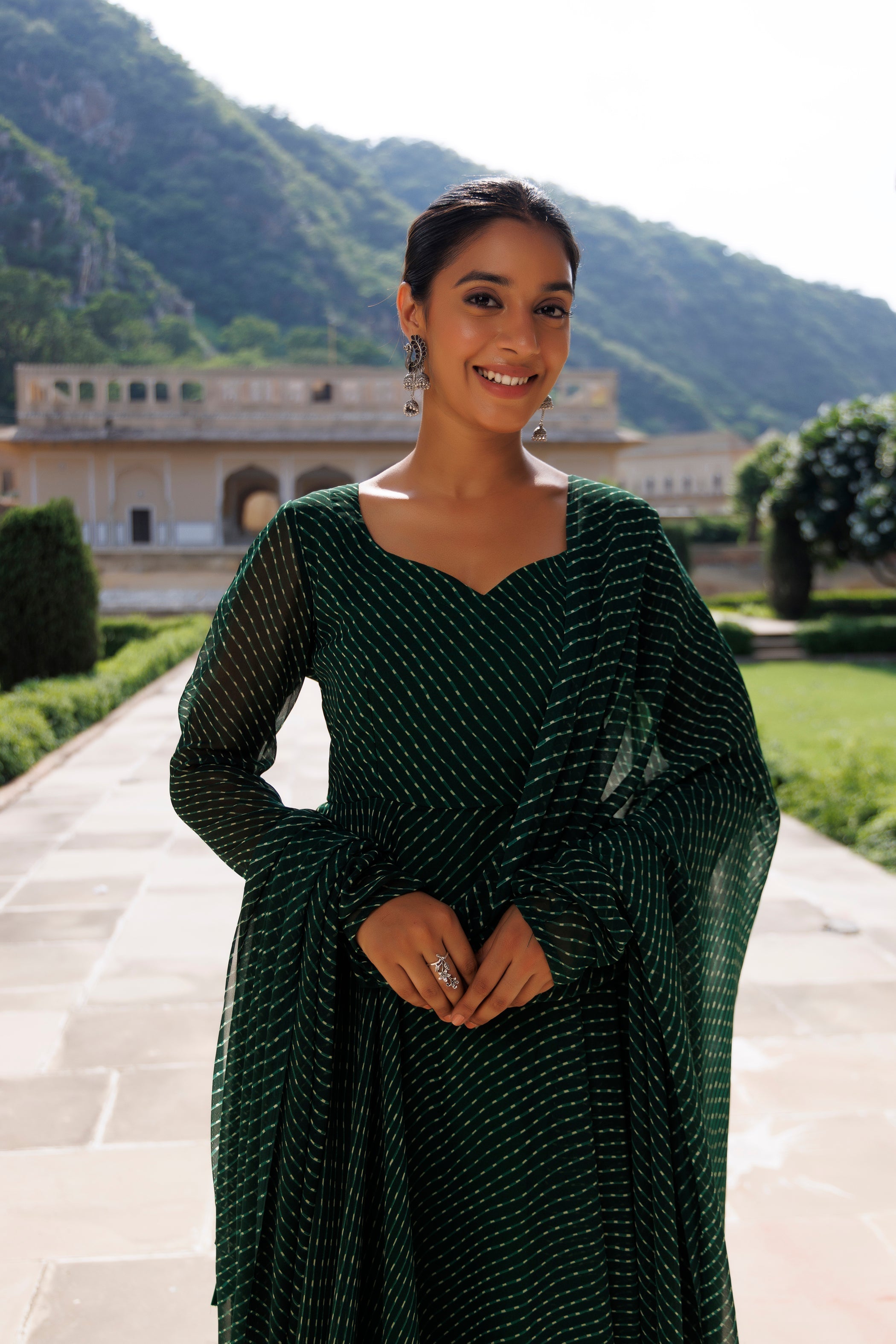 Treetop Green Leheriya Kurta Set - By Ragavi - qivii