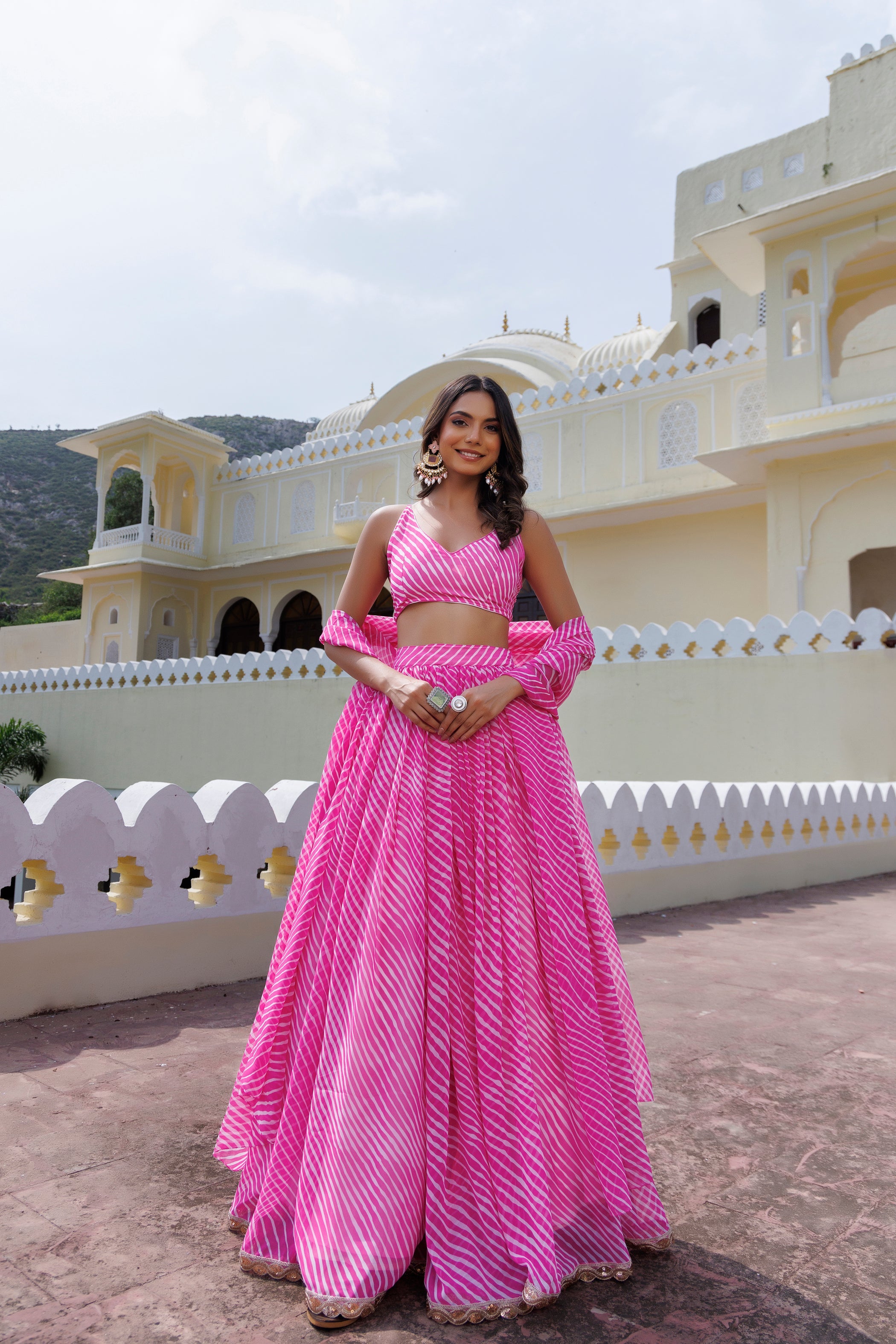 Aurora Pink Leheriya Lehenga Set