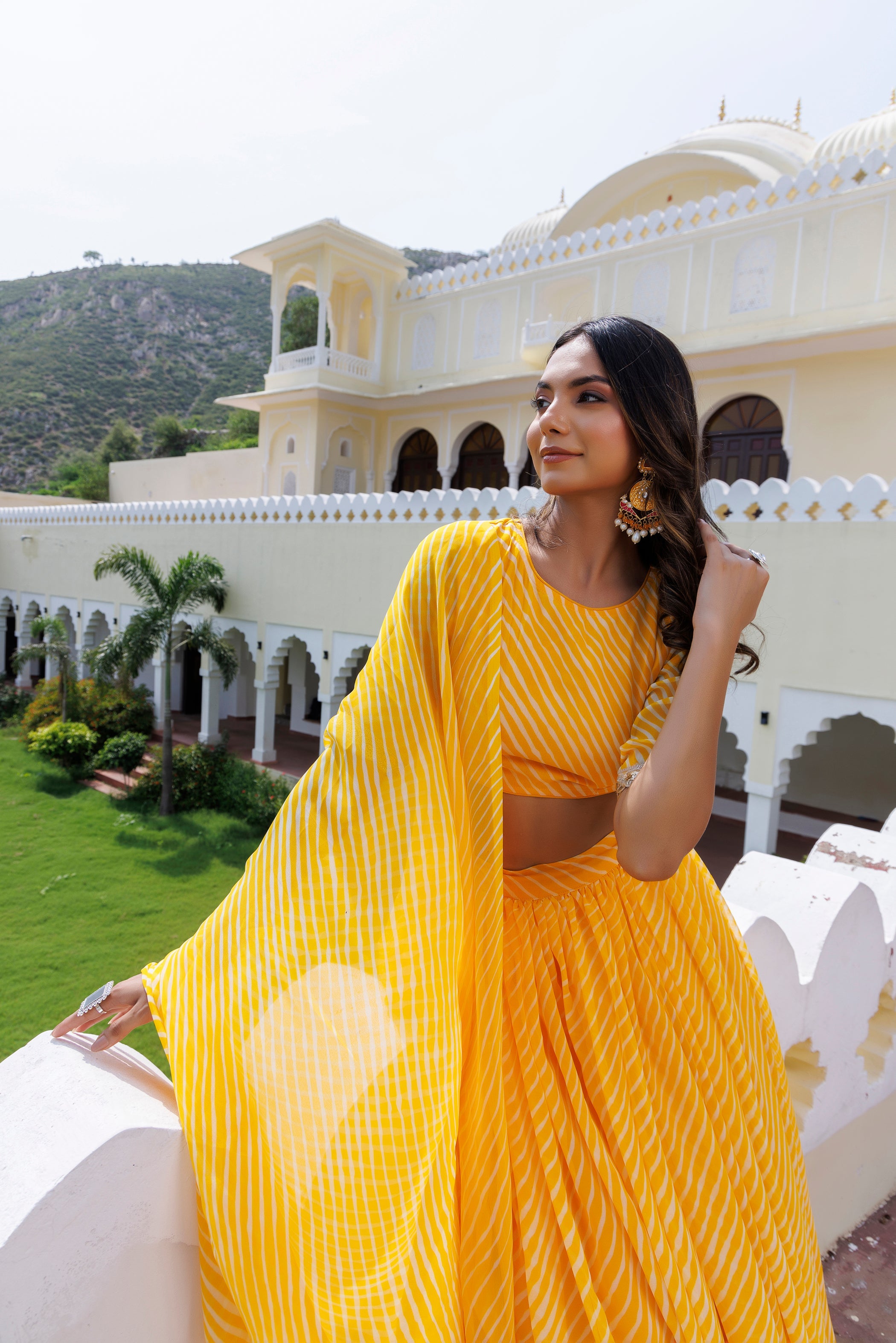 Illuminating Yellow Leheriya Lehenga Set