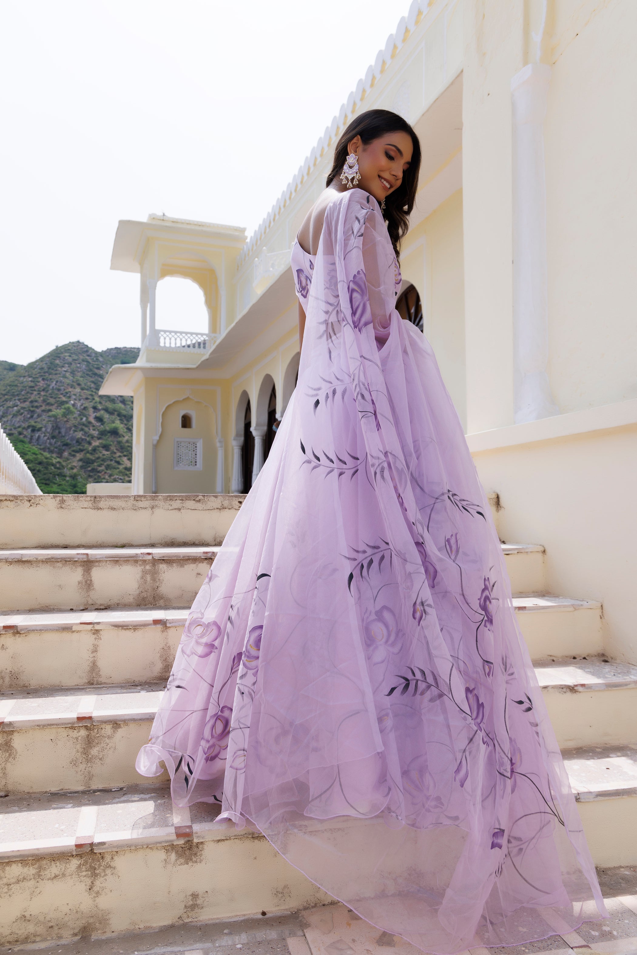 Purple Orchid Petal Brush Paint Lehenga Set - By Ragavi - qivii