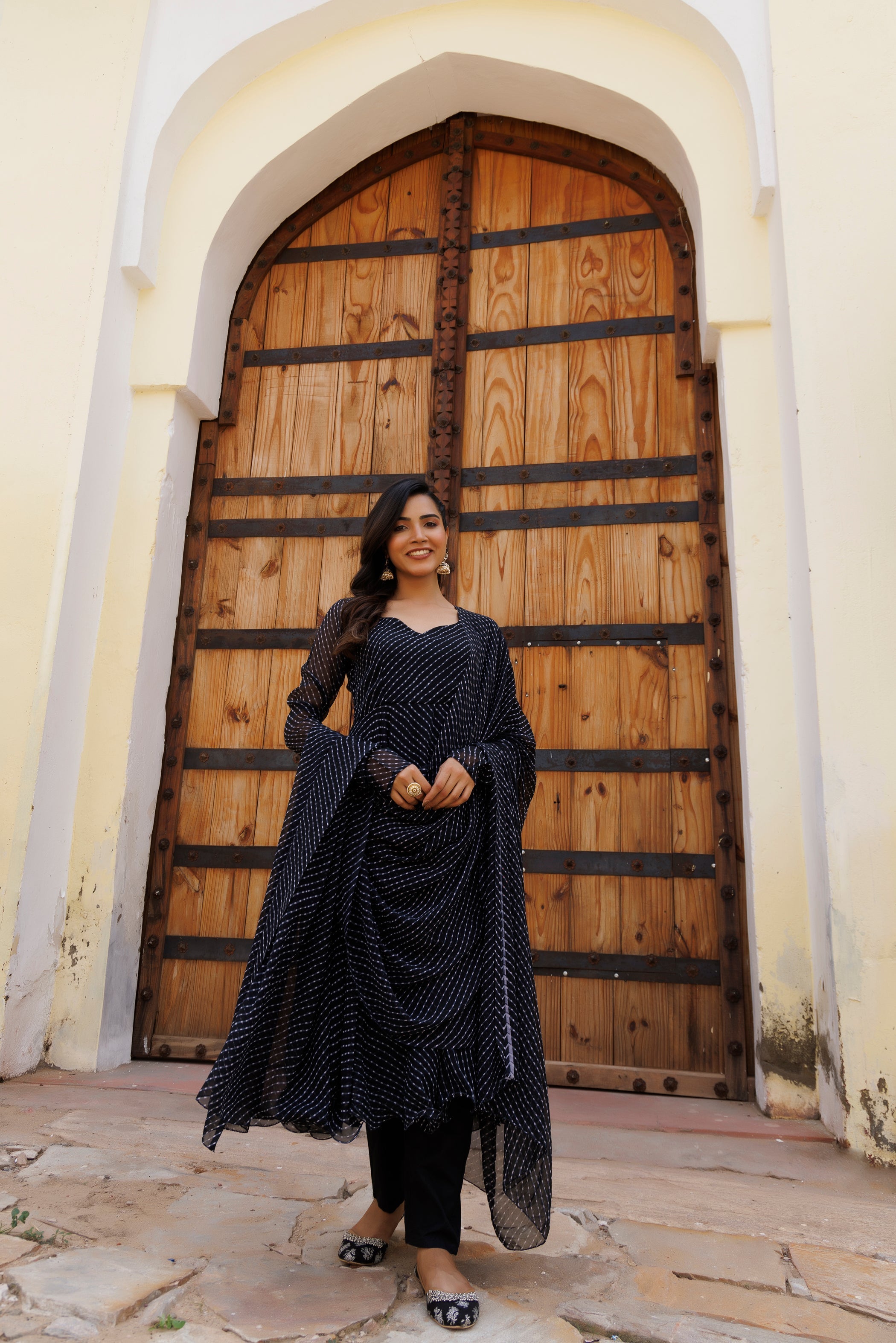 Charcoal Black Art Leheriya Kurta Set - By Ragavi - qivii