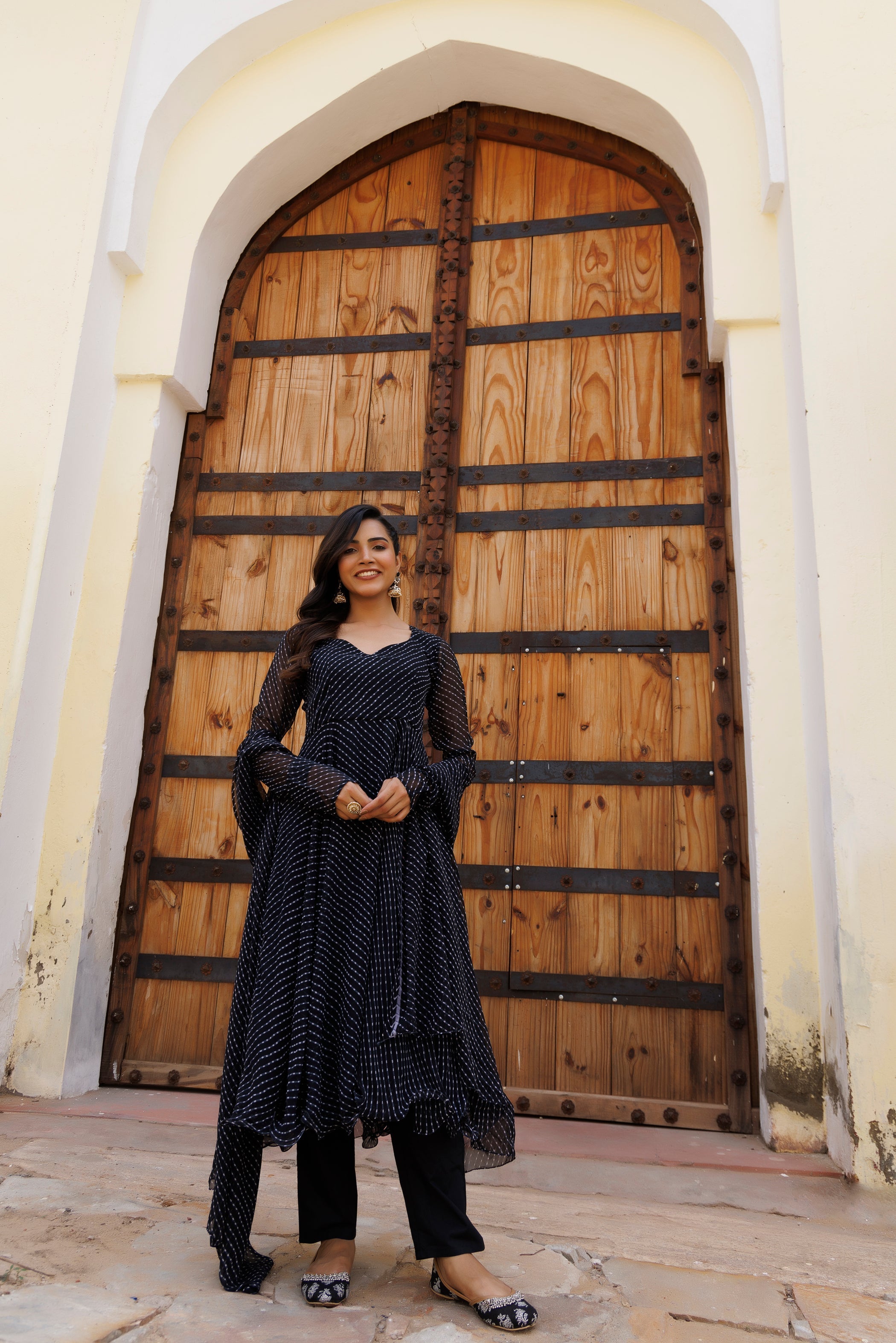 Charcoal Black Art Leheriya Kurta Set - By Ragavi - qivii