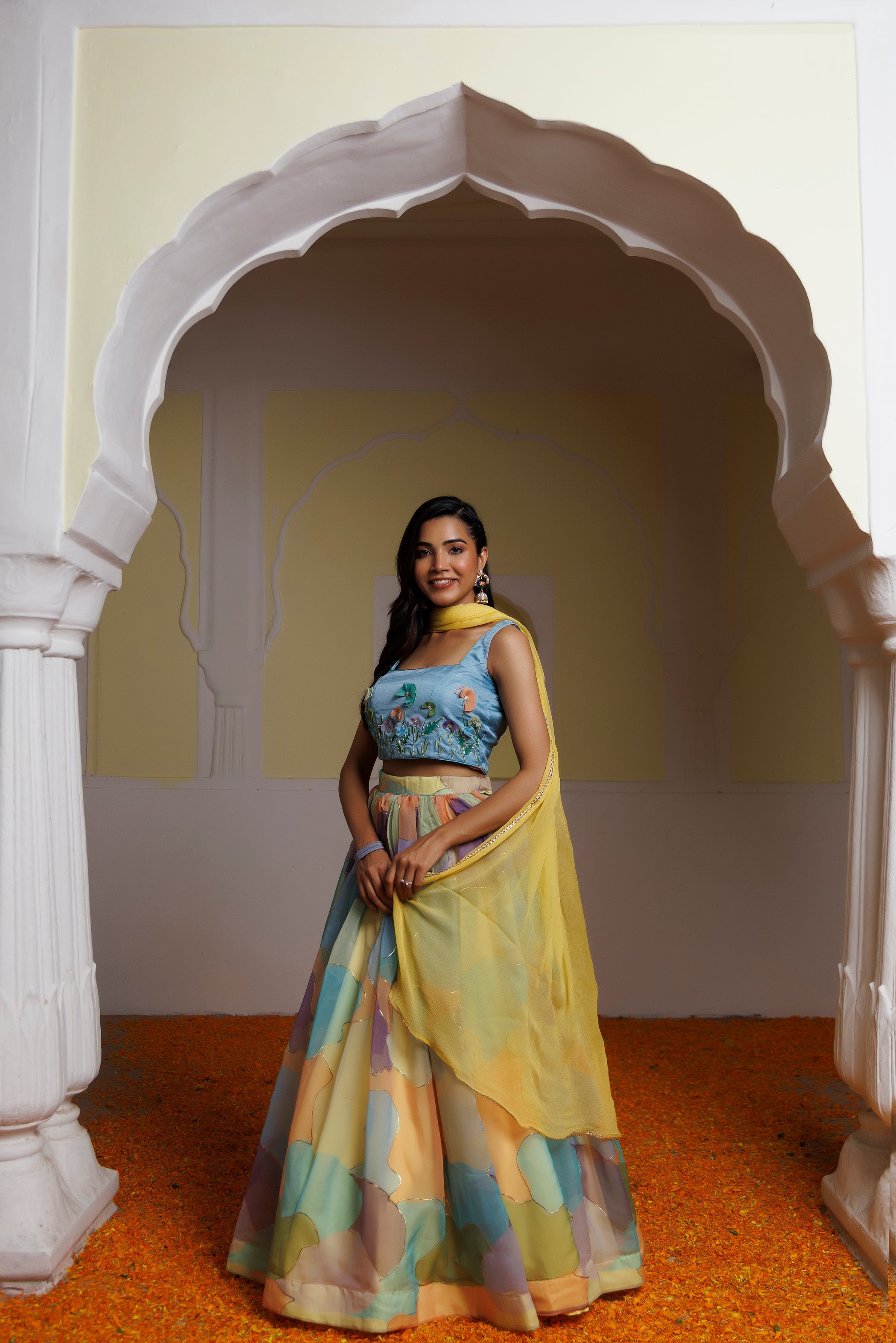 Steel Blue Multicolour Lehenga Set - By Ragavi - qivii