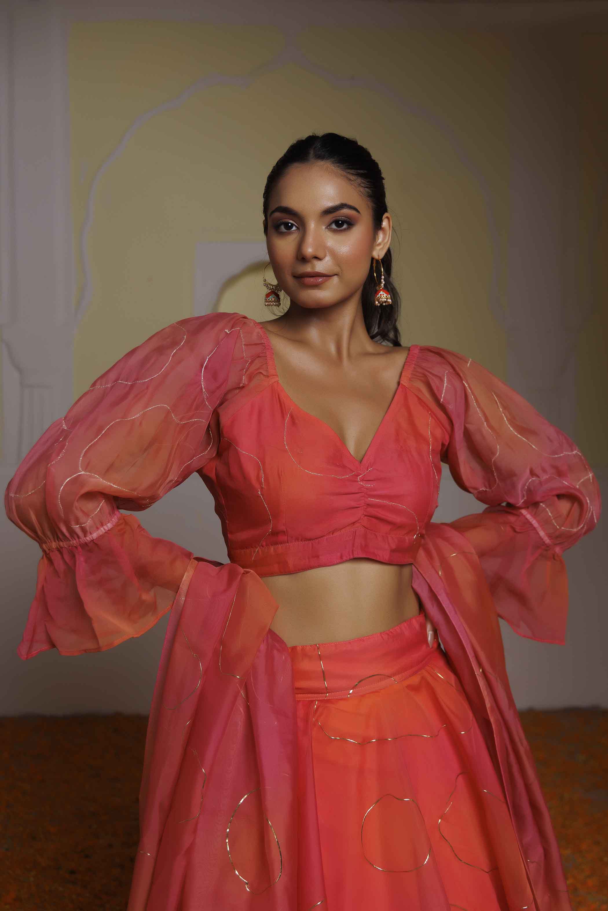 Georgia Peach Coral Lehenga Set