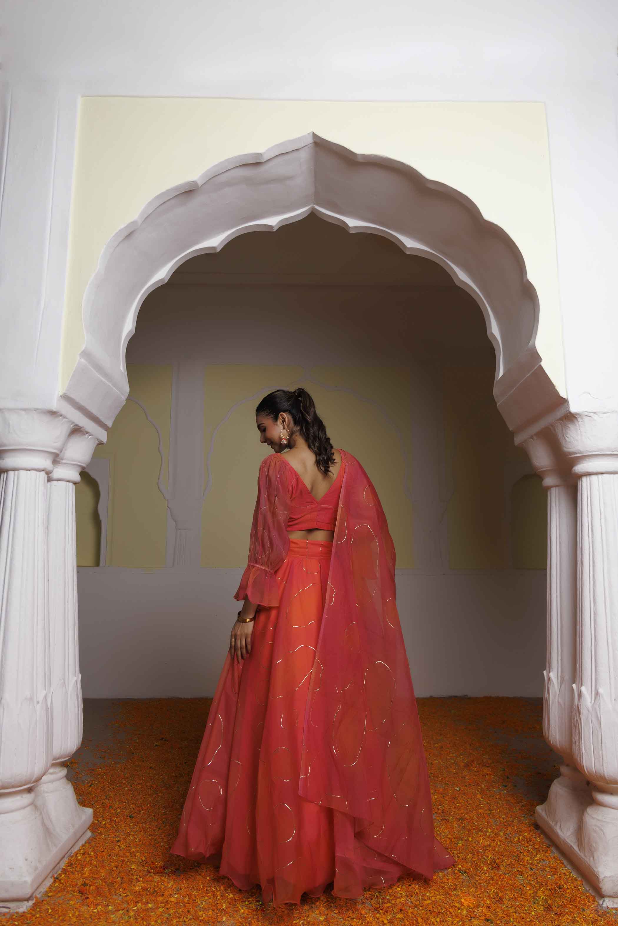 Georgia Peach Coral Lehenga Set