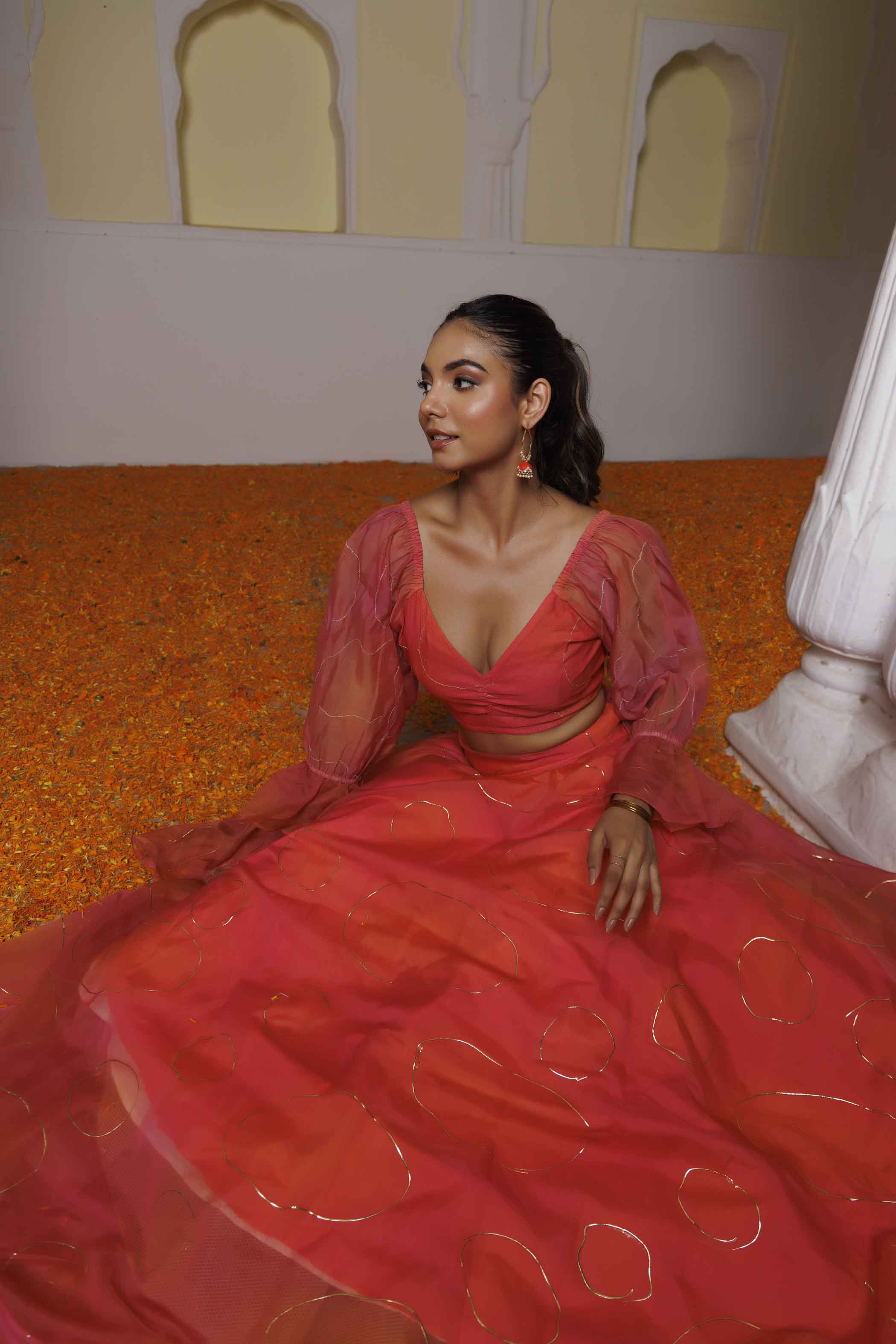 Georgia Peach Coral Lehenga Set