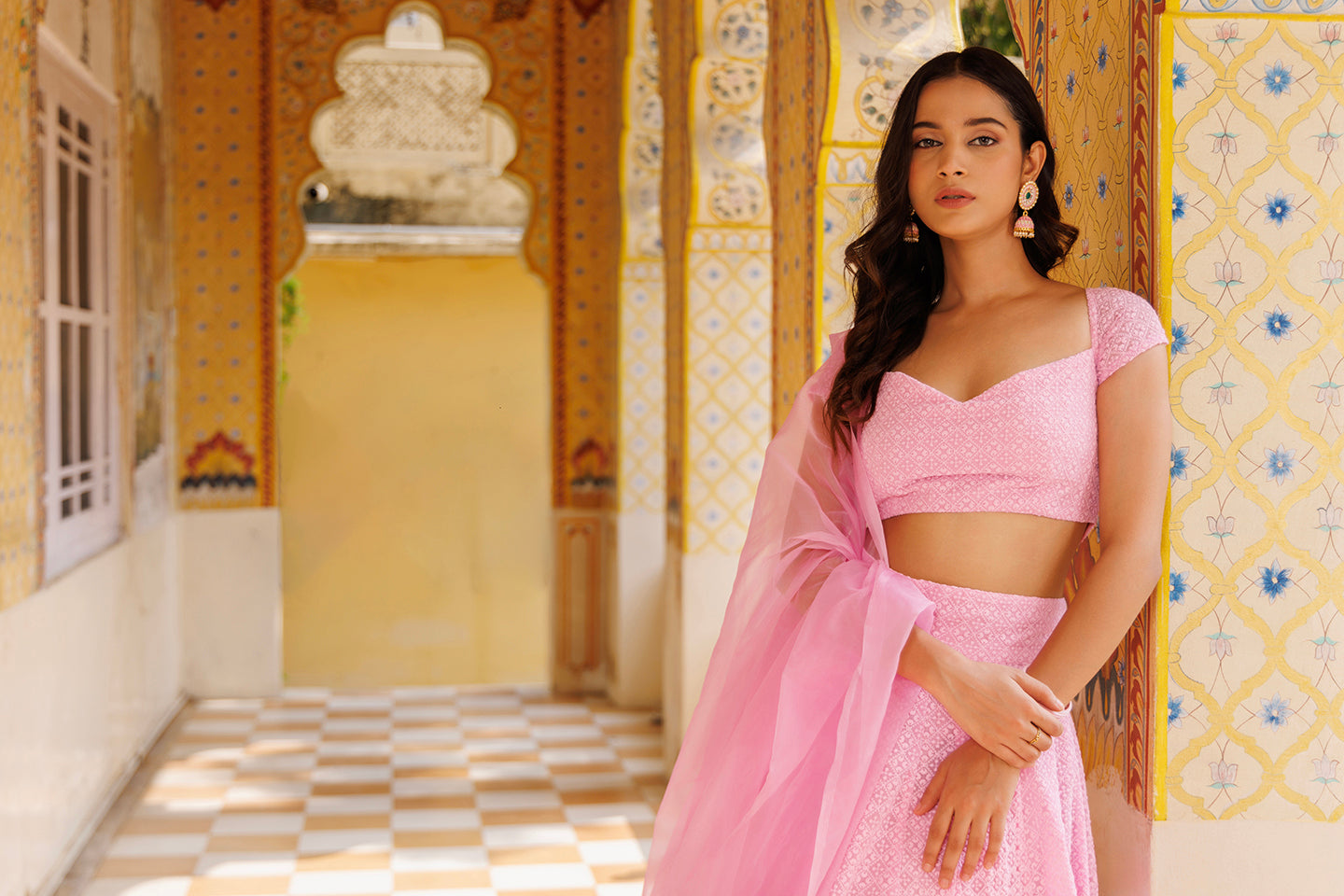 Blushing Pink Chikankari Lehenga Set - By Ragavi - qivii