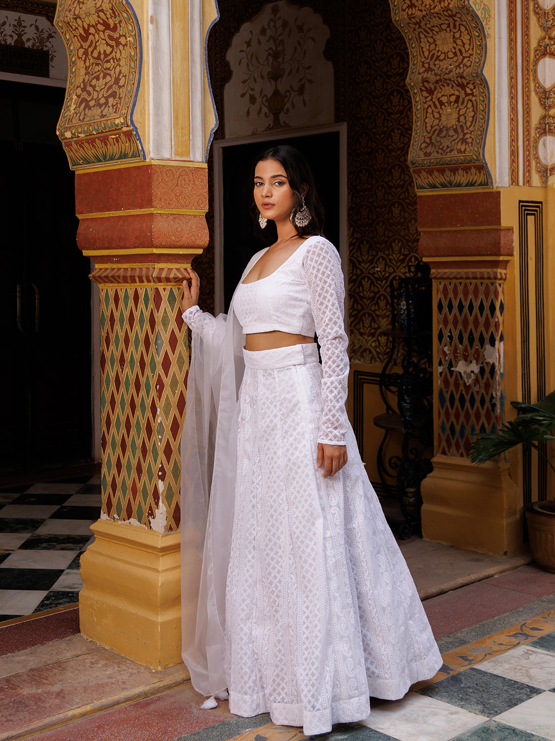 Lucent White Chikankari Lehenga Set - By Ragavi - qivii
