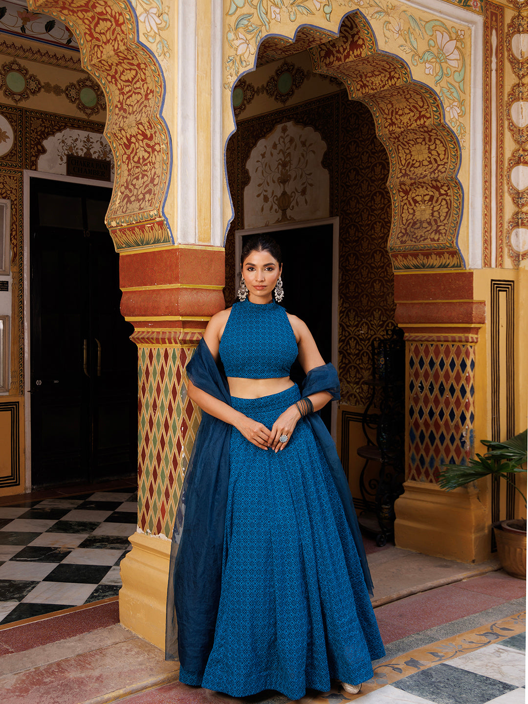 Bunting Indigo Blue Chikankari Lehenga Set - By Ragavi - qivii