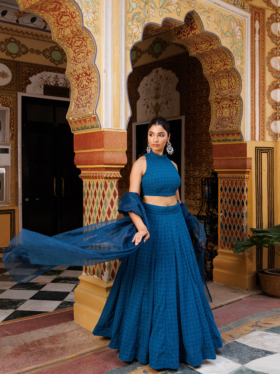 Bunting Indigo Blue Chikankari Lehenga Set - By Ragavi - qivii