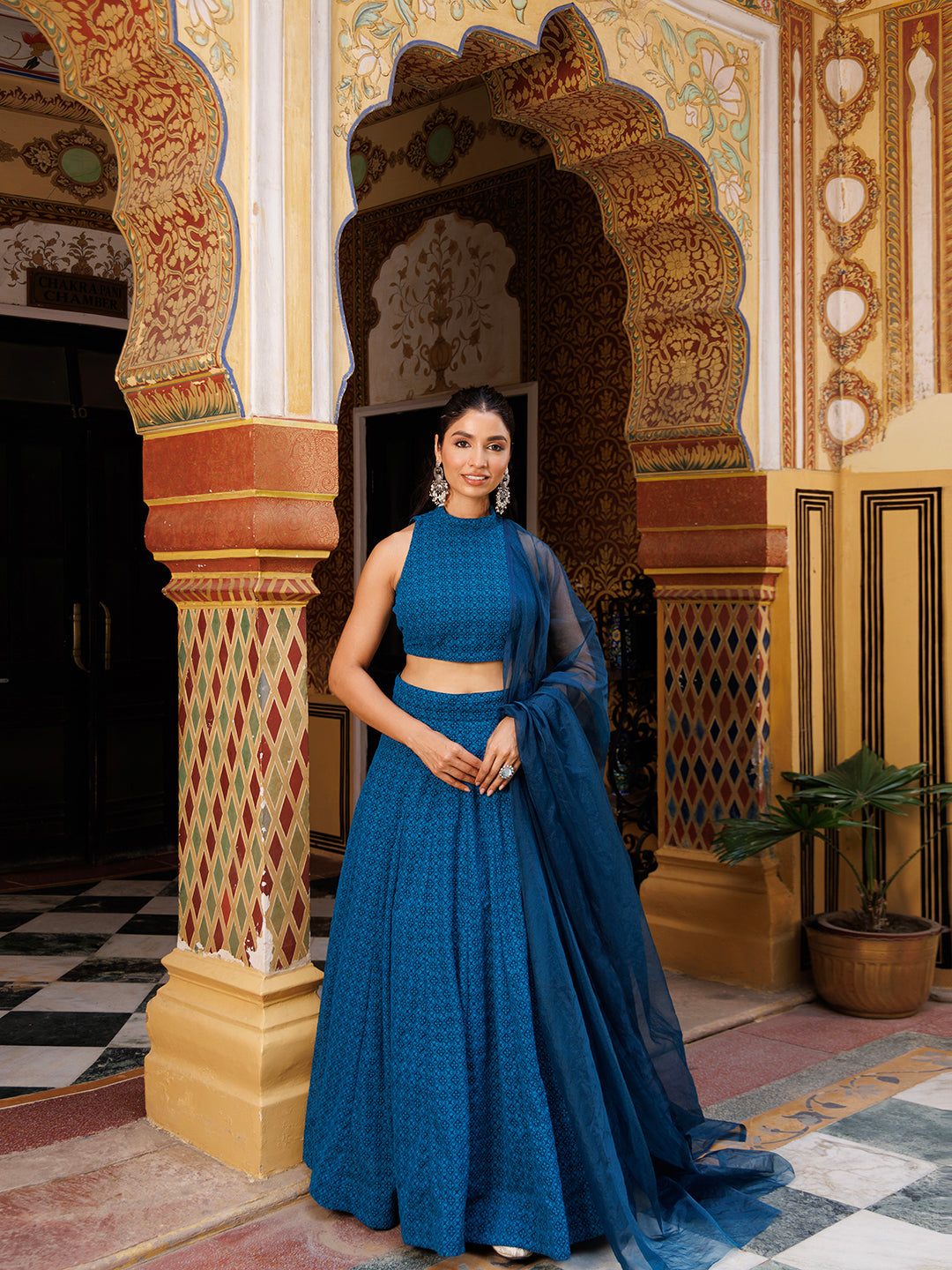 Bunting Indigo Blue Chikankari Lehenga Set