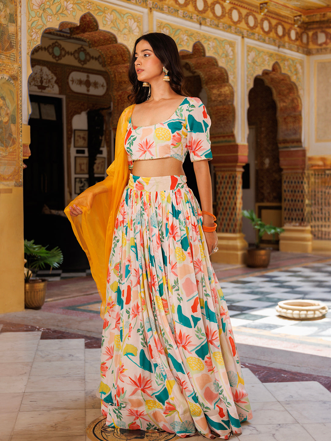 Multicolor Printed lehnga set - By Ragavi - qivii
