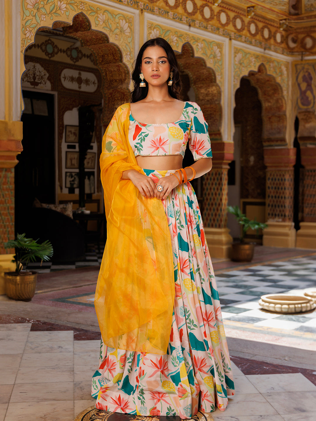 Multicolor Printed lehnga set - By Ragavi - qivii