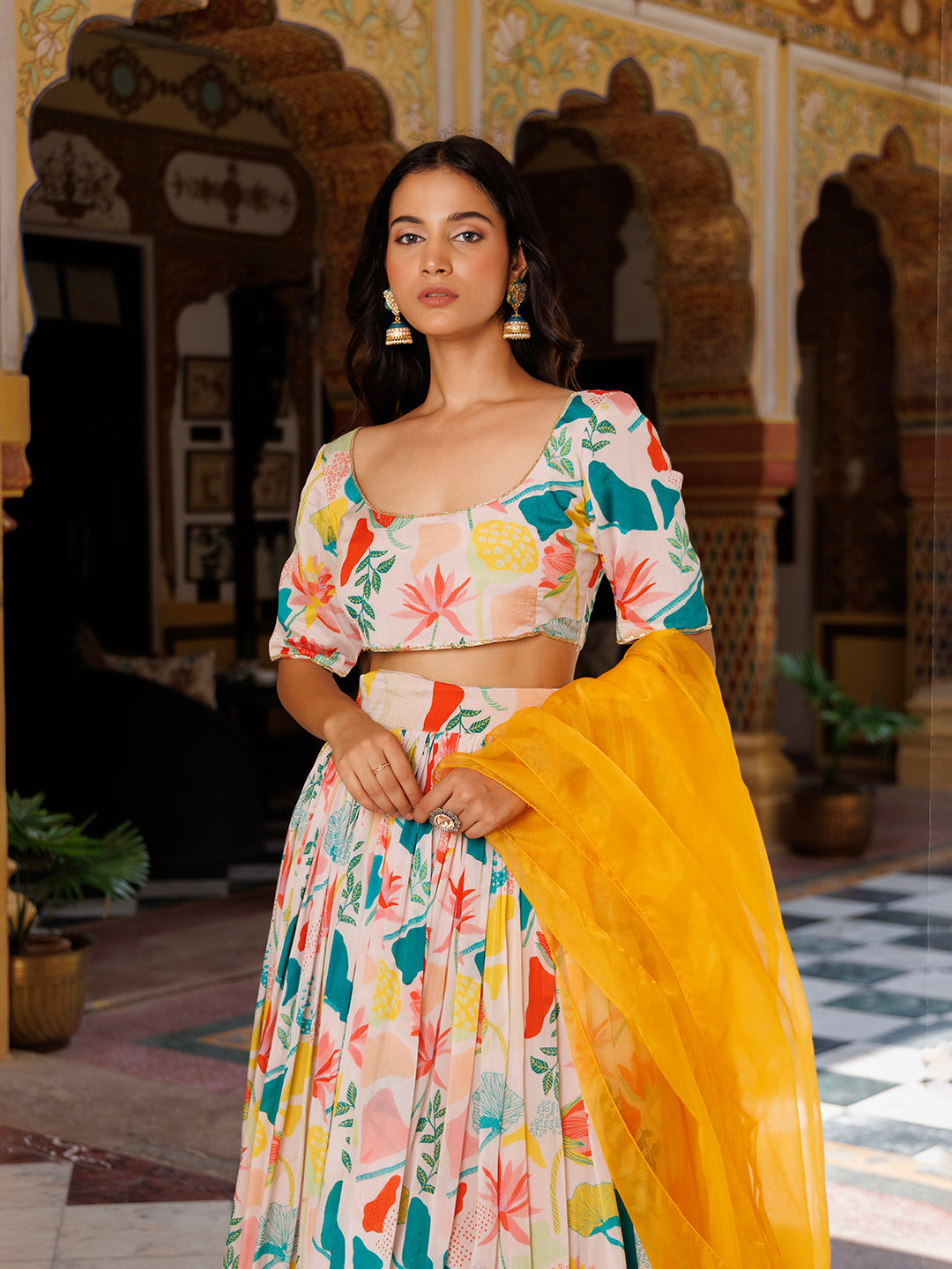 Multicolor Printed lehnga set - By Ragavi - qivii