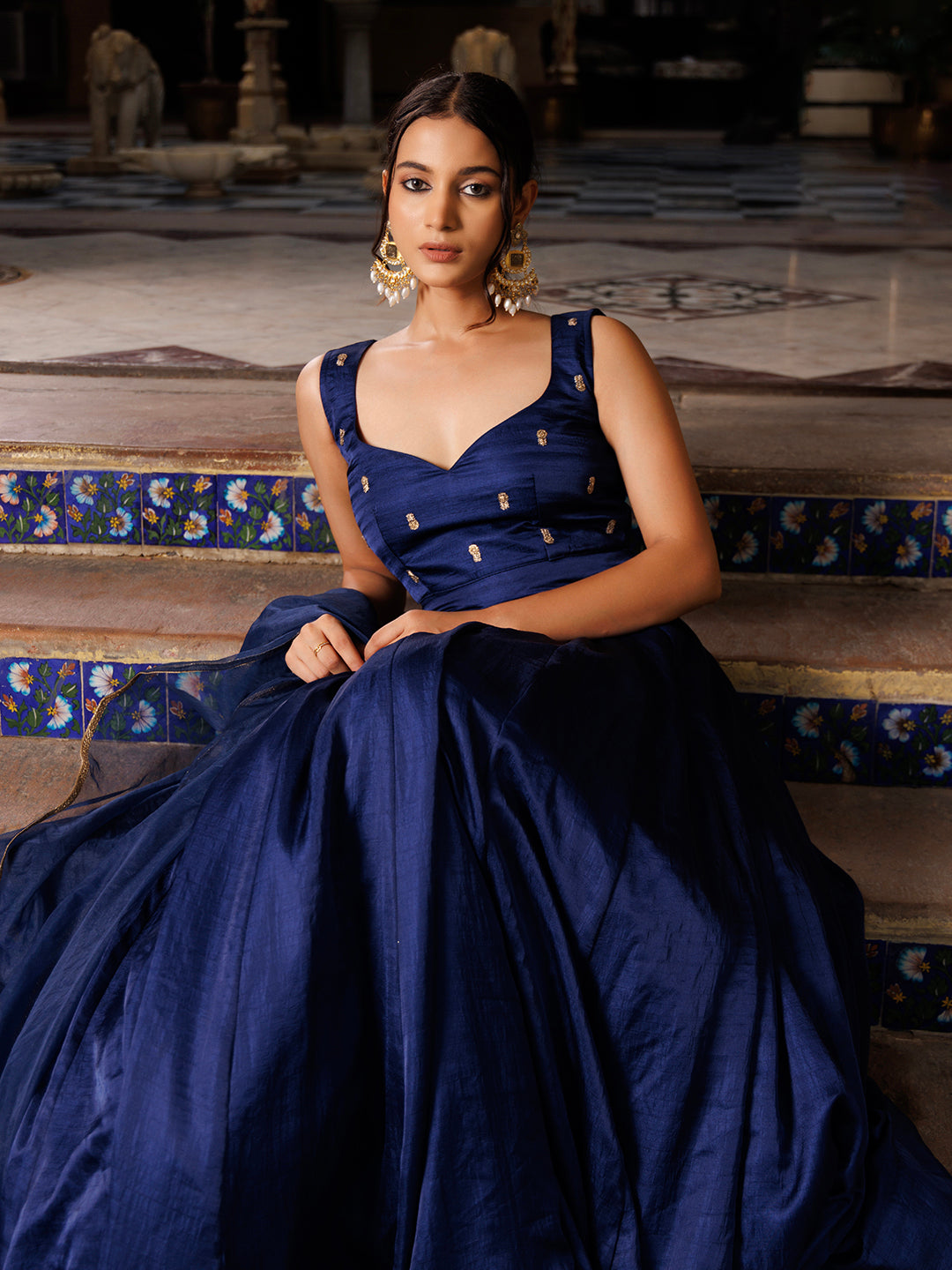 Deja Vu Blue Embroidered Silk Lehenga Set - By Ragavi - qivii