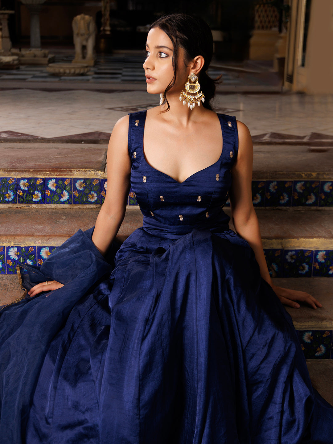 Deja Vu Blue Embroidered Silk Lehenga Set - By Ragavi - qivii