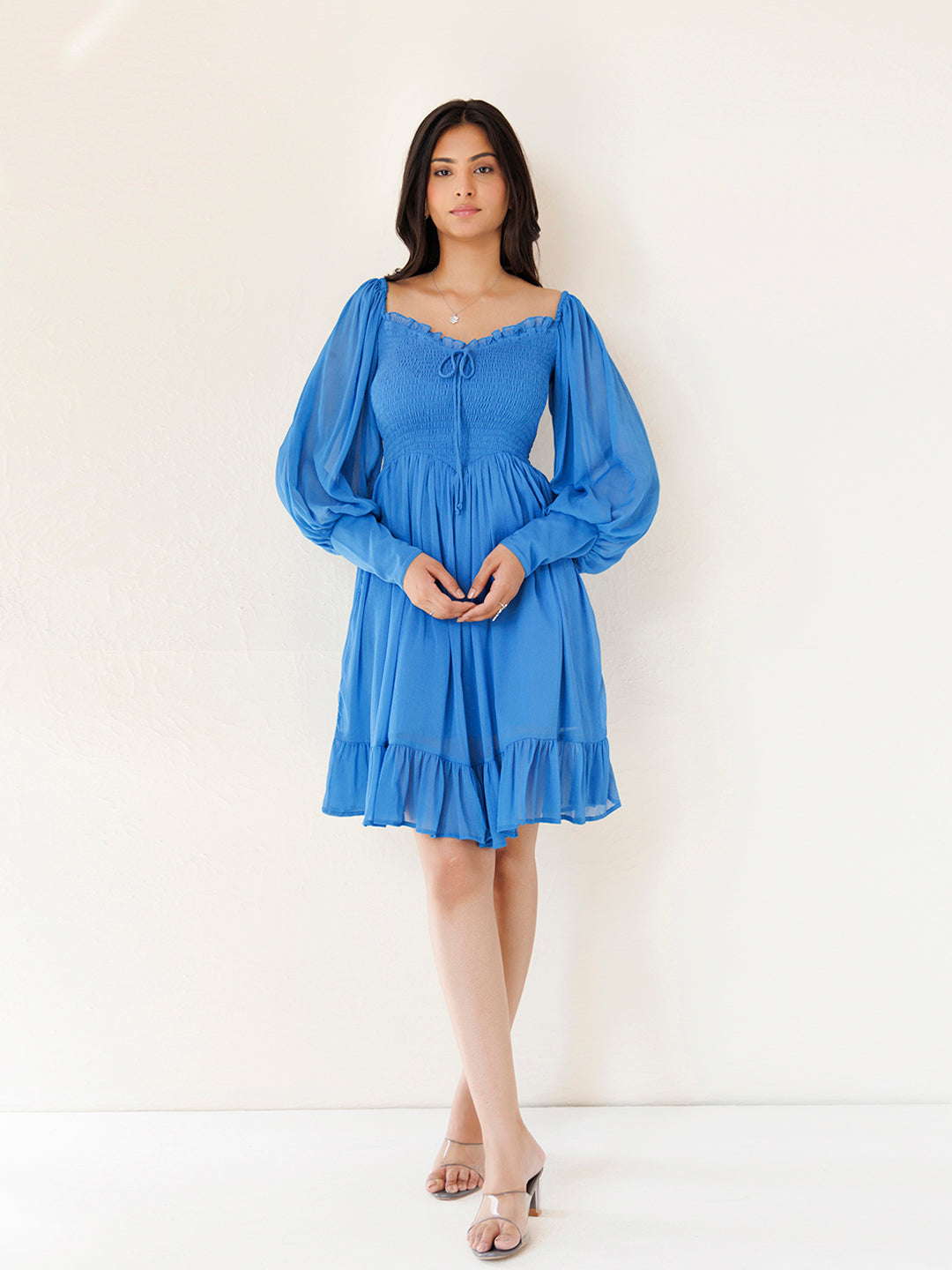 Blue Butterfly Blush Chiffon Dress - By Ragavi - qivii