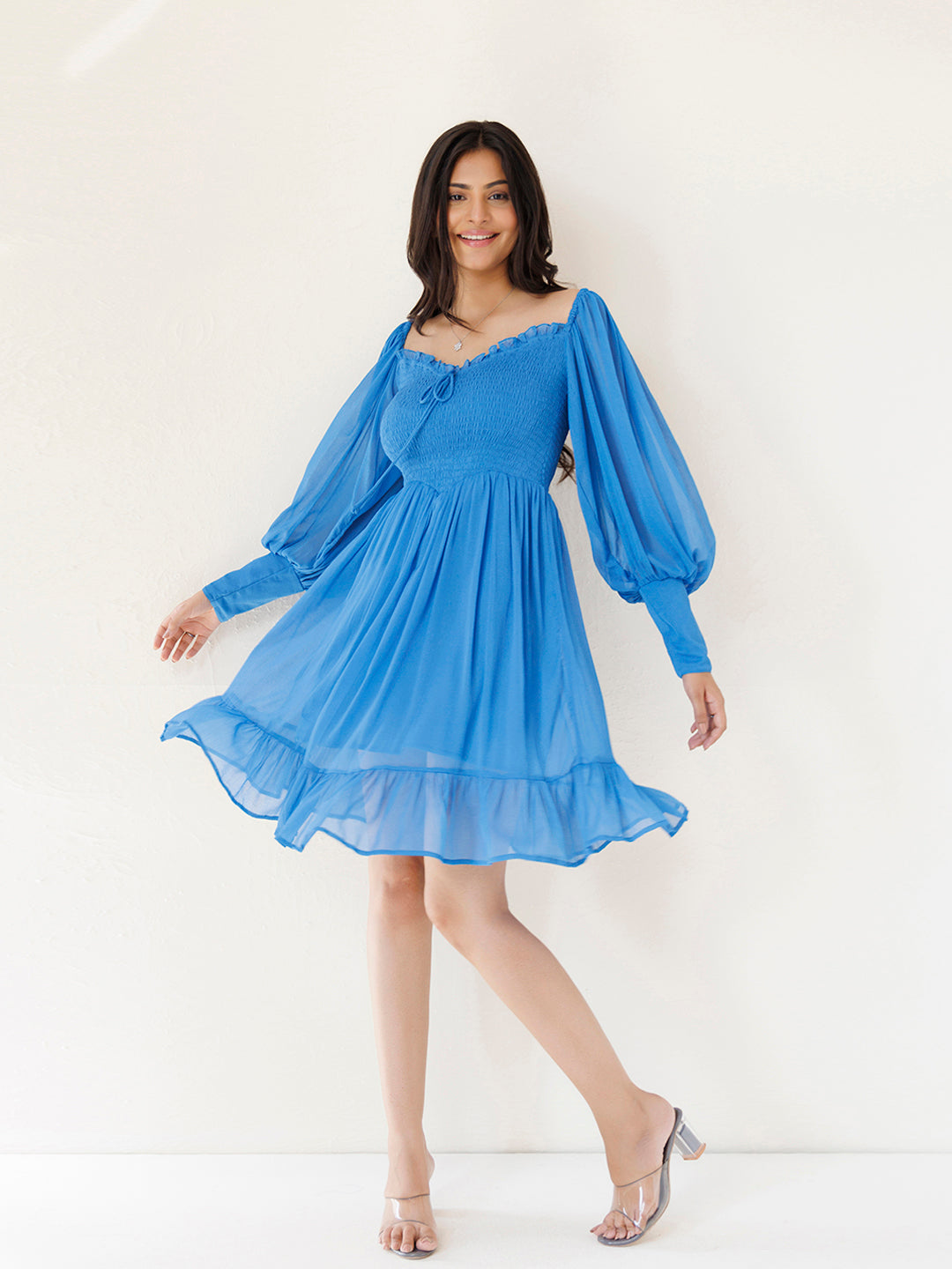 Blue Butterfly Blush Chiffon Dress - By Ragavi - qivii