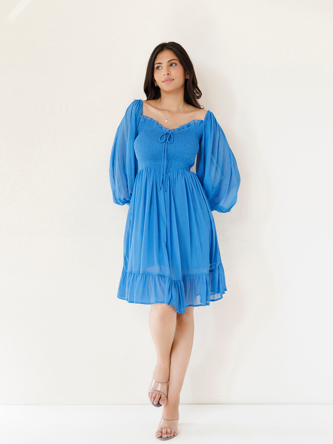 Blue Butterfly Blush Chiffon Dress - By Ragavi - qivii