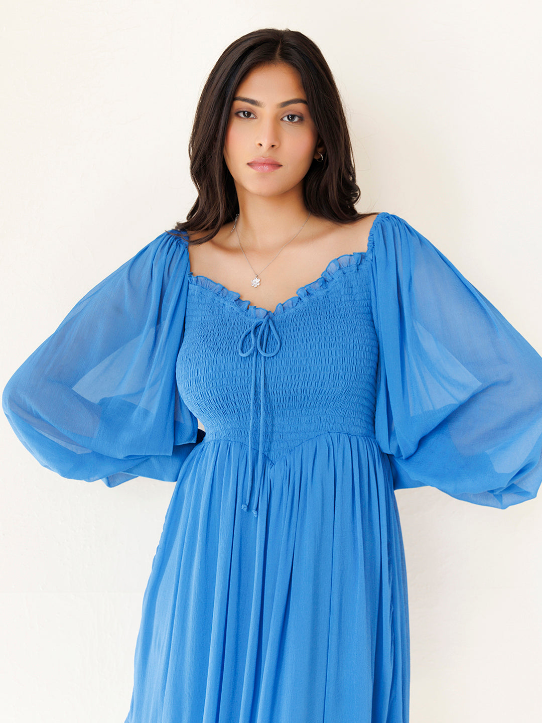 Blue Butterfly Blush Chiffon Dress - By Ragavi - qivii