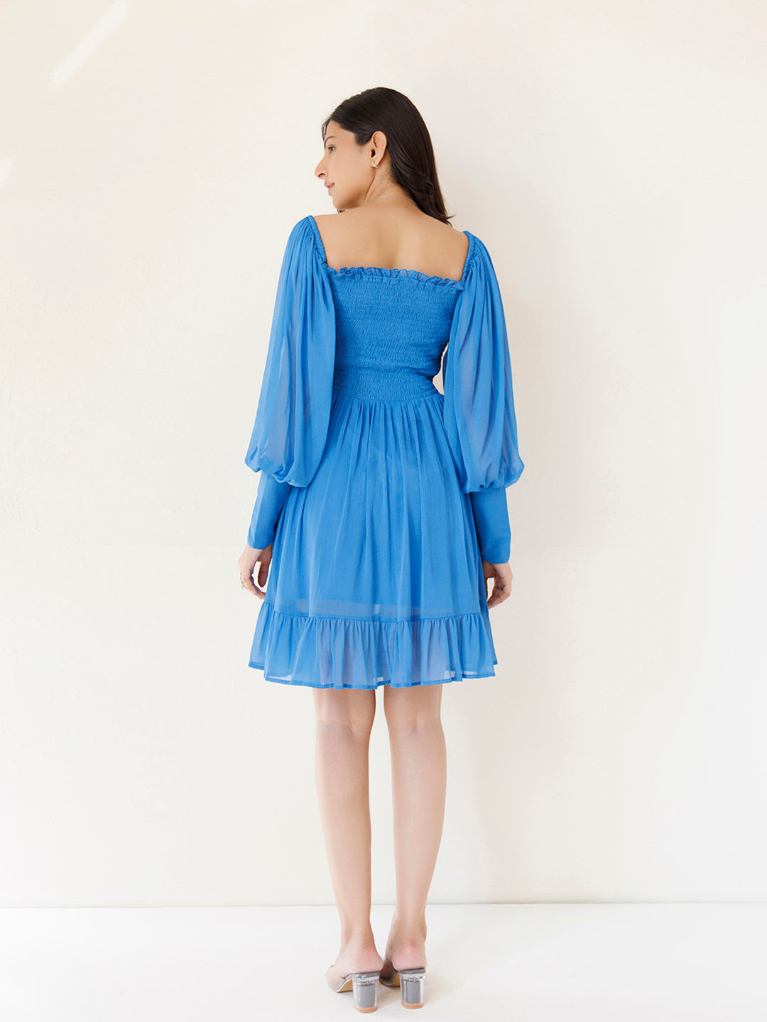 Blue Butterfly Blush Chiffon Dress - By Ragavi - qivii