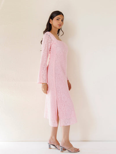 Hyacinth Pink Cotton Net Midi Dress by ragavi