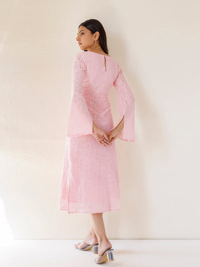 Hyacinth Pink Cotton Net Midi Dress by ragavi