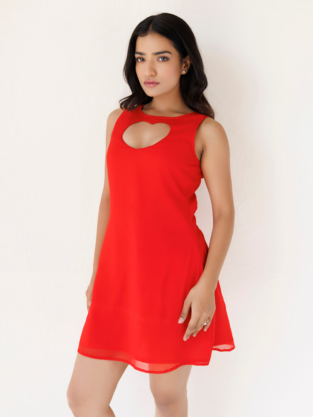 Cardinal Red Heart Chiffon Dress - By Ragavi - qivii