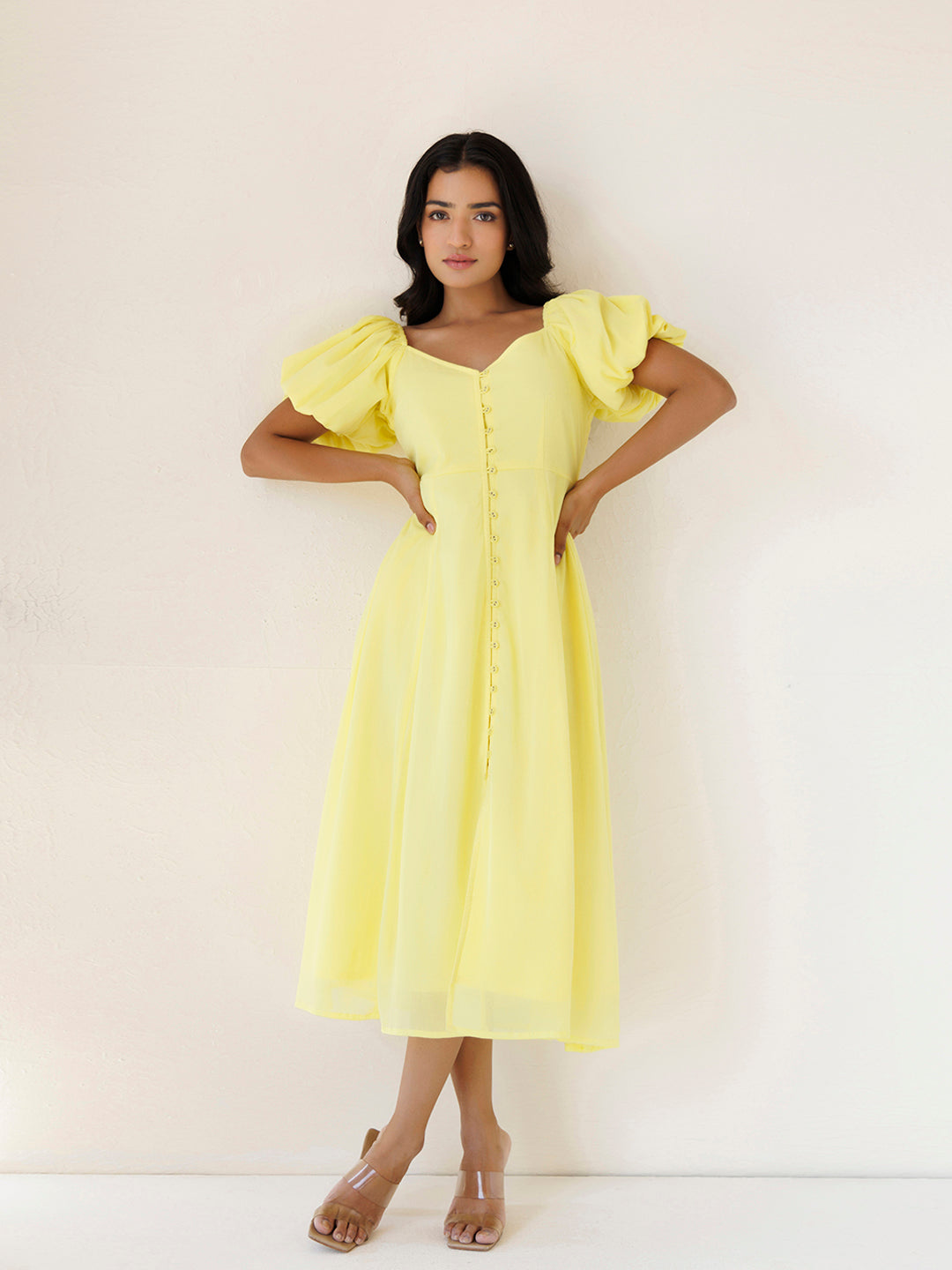 Yellow Paper Daisy Chiffon Midi Dress - By Ragavi - qivii