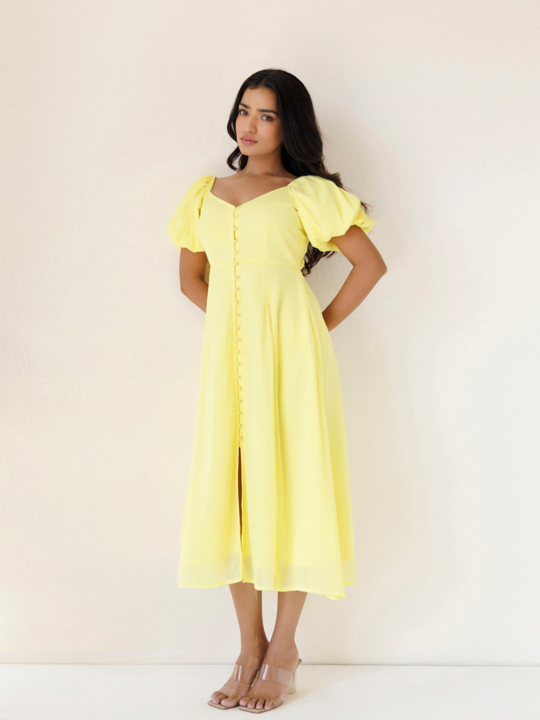 Yellow Paper Daisy Chiffon Midi Dress - By Ragavi - qivii