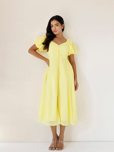 Yellow Paper Daisy Chiffon Midi Dress by ragavi
