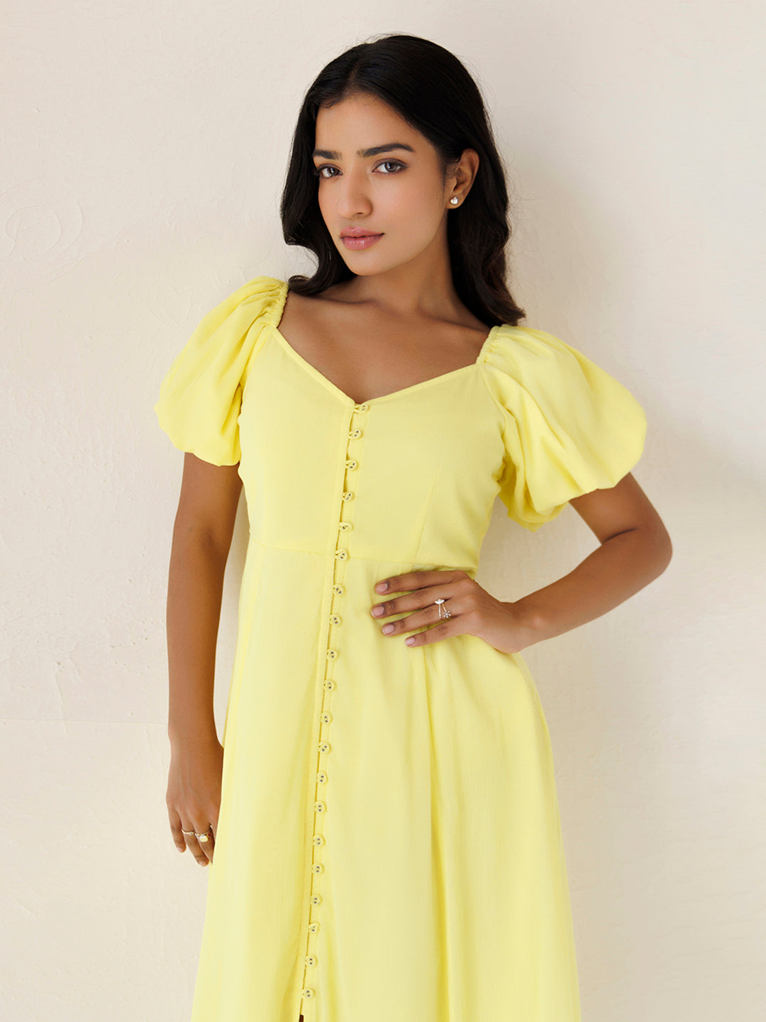 Yellow Paper Daisy Chiffon Midi Dress - By Ragavi - qivii